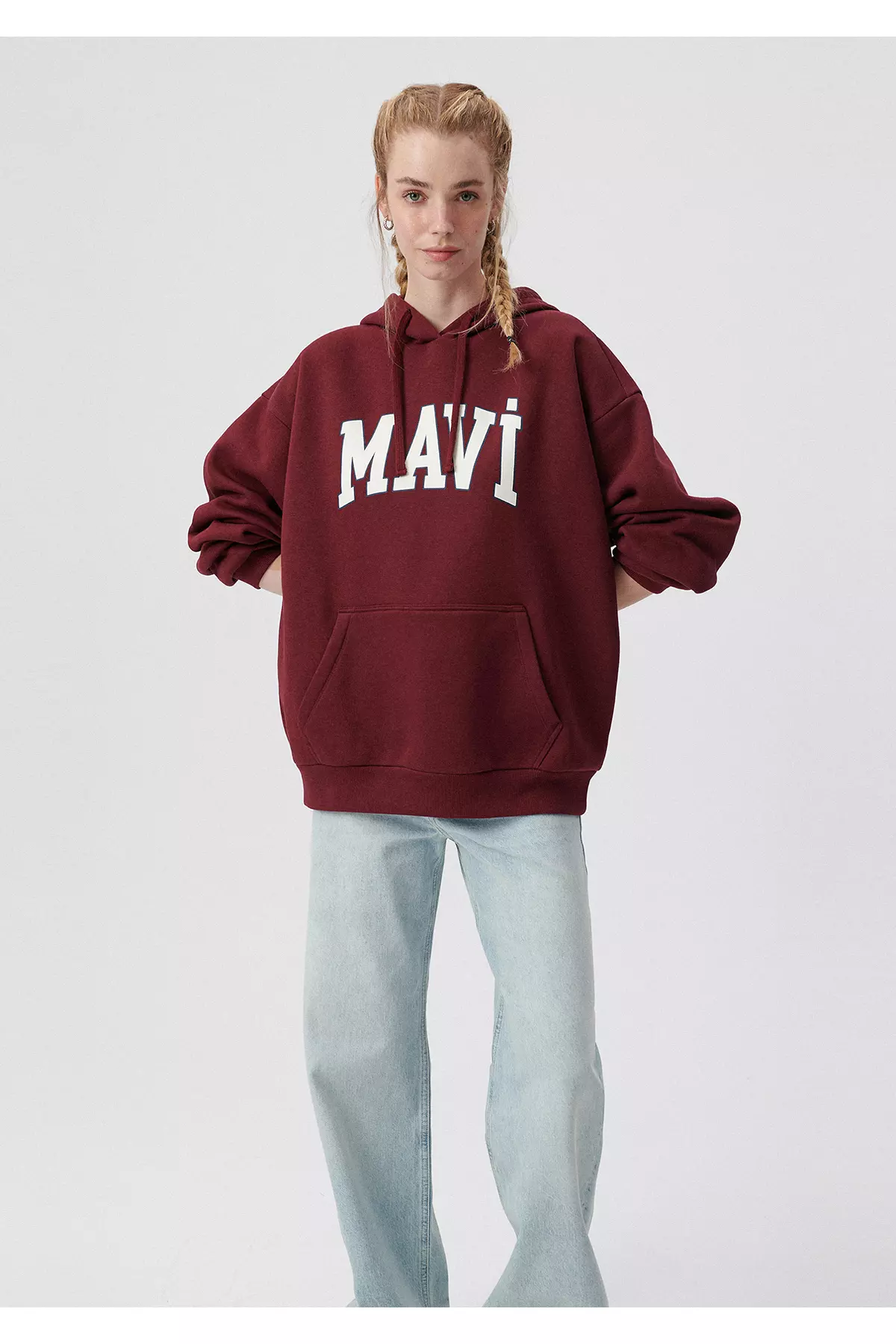 Logo Printed Burgundy Hooded Sweatshirt 1600361-85493