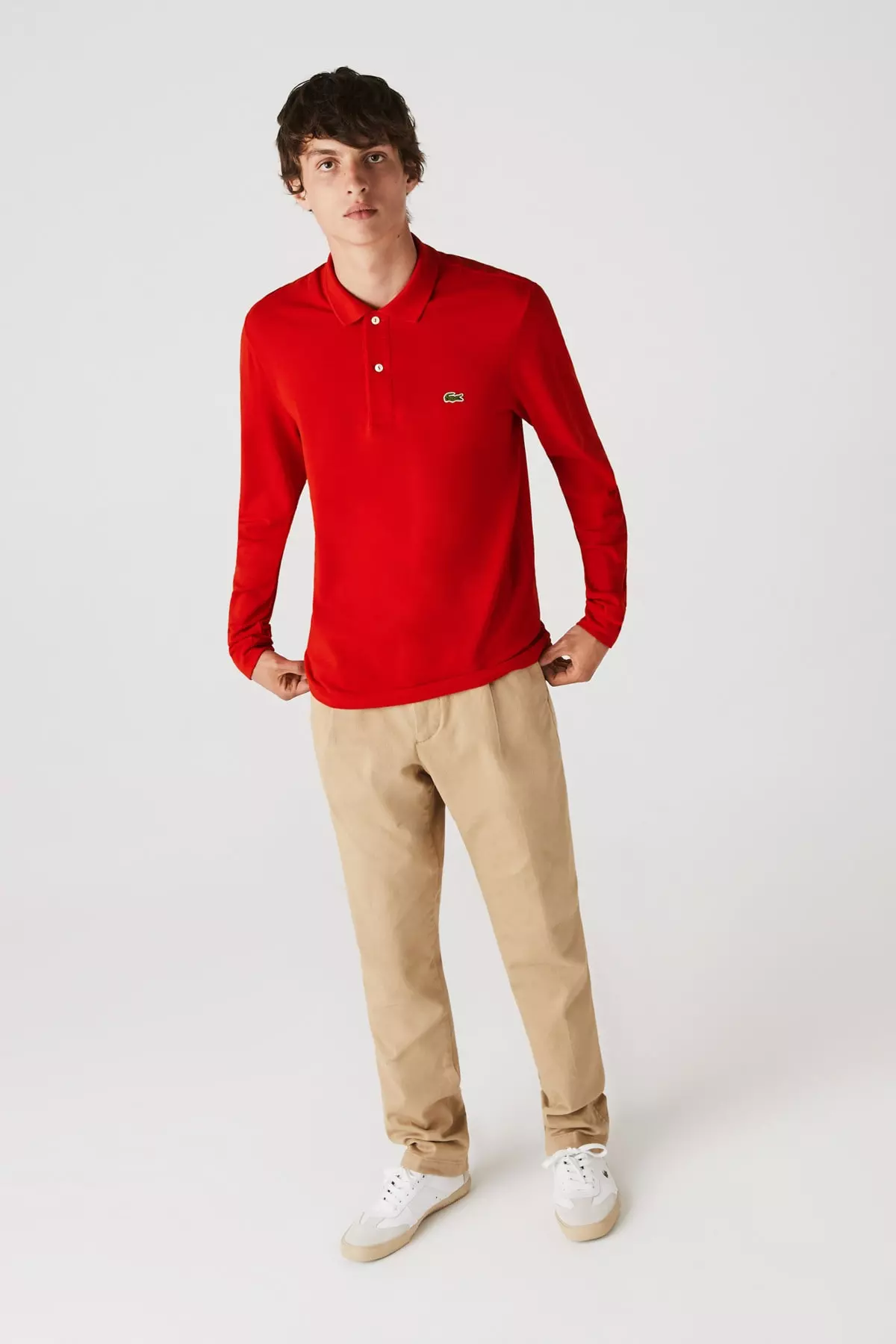 Men's Classic Fit Long Sleeve L1312 Red Polo L1312