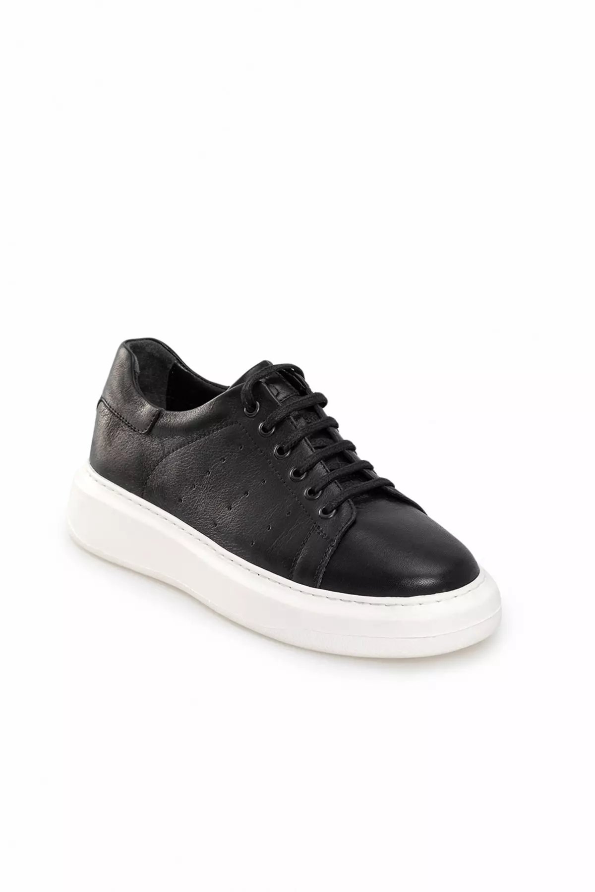 Men's Black 100% Leather Sneaker Shoes B008000