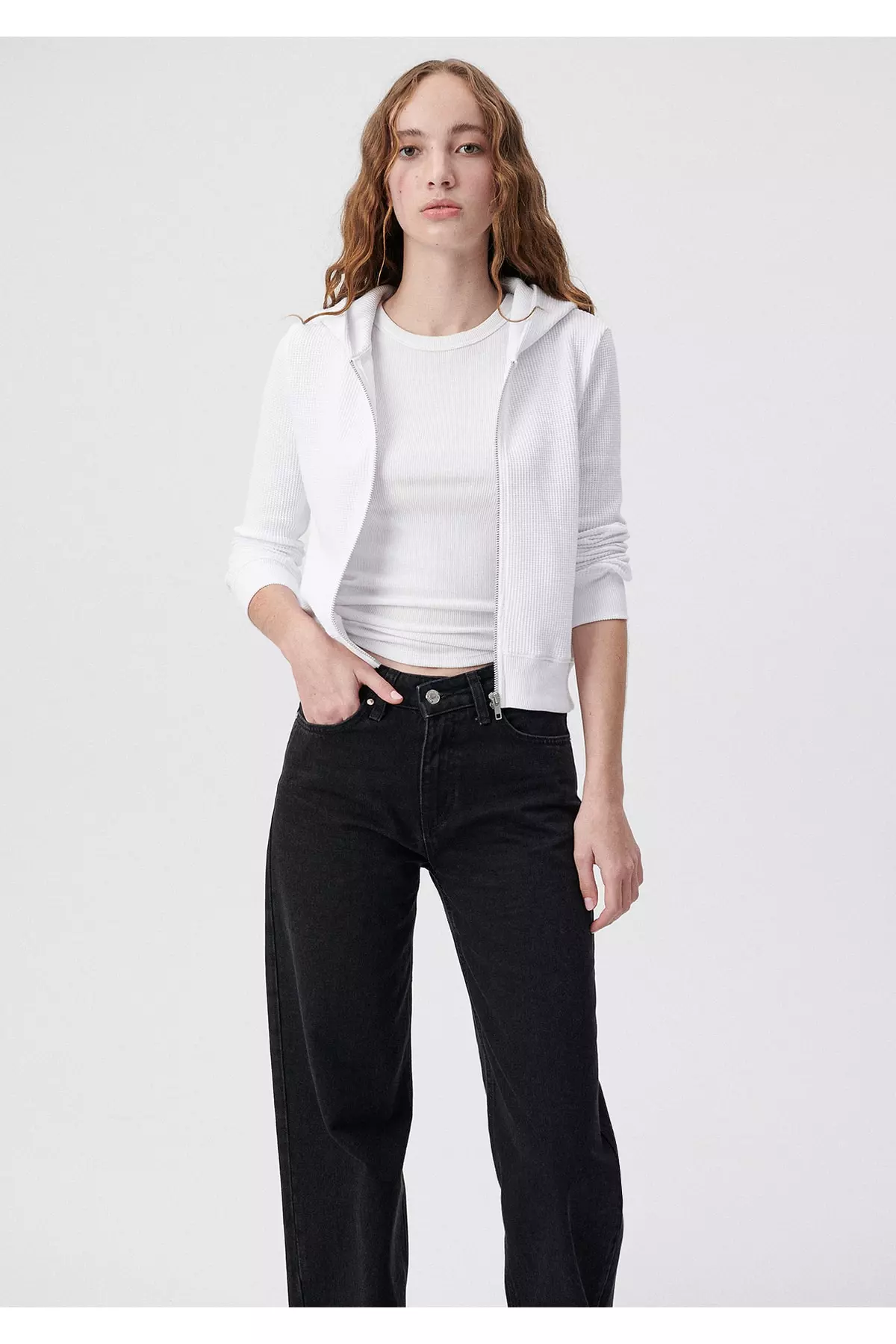 Hooded Zippered White Sweatshirt 1610730-620