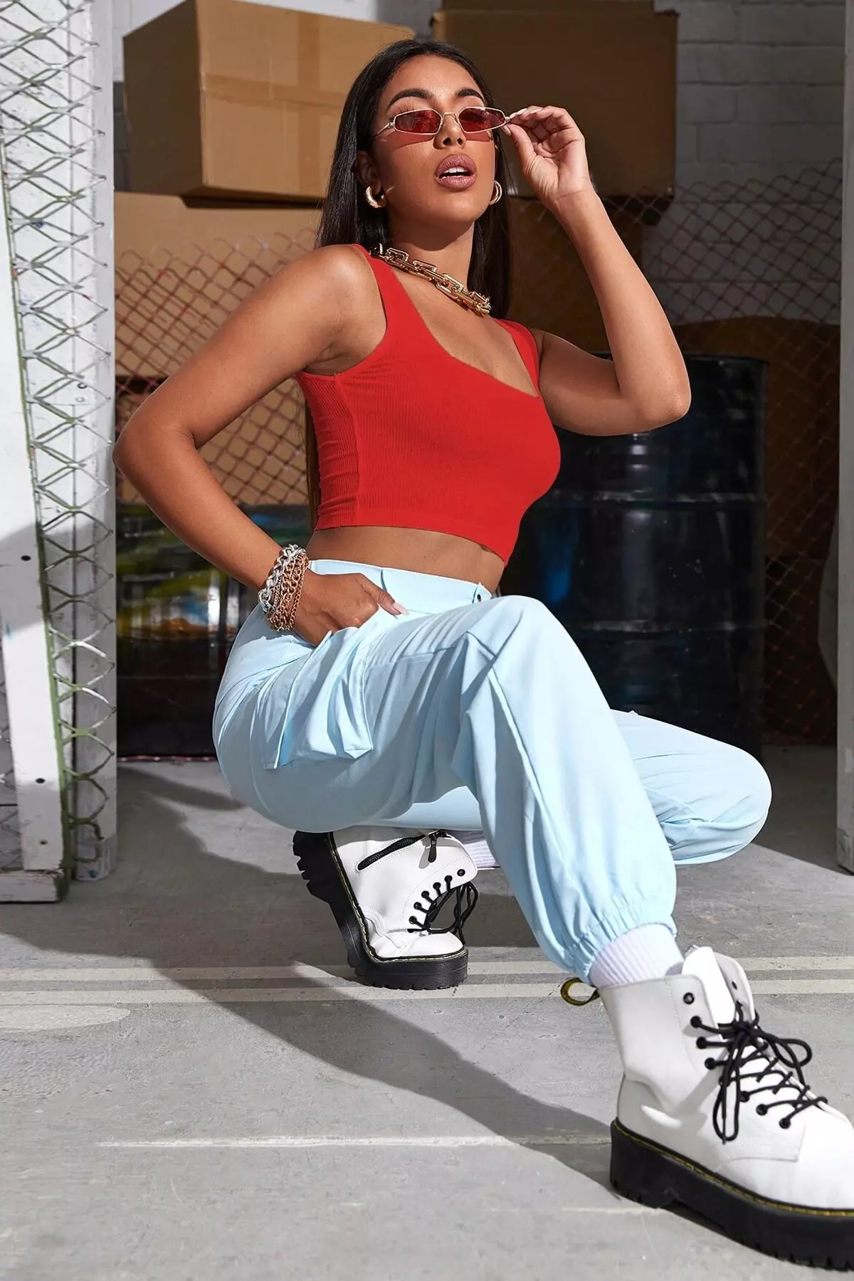 Women's Red Strappy Crop Top Blouse