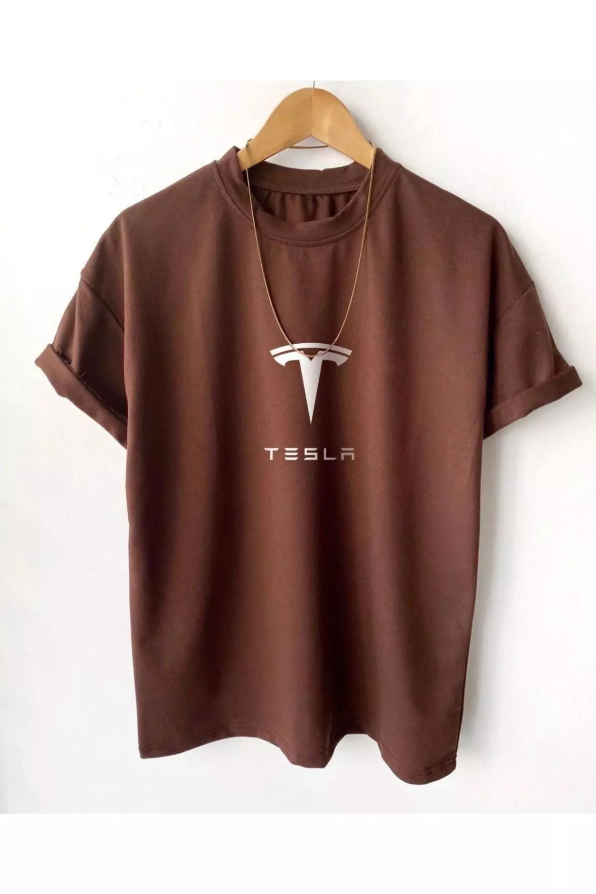 Men's Brown Tesla Printed T-shirt