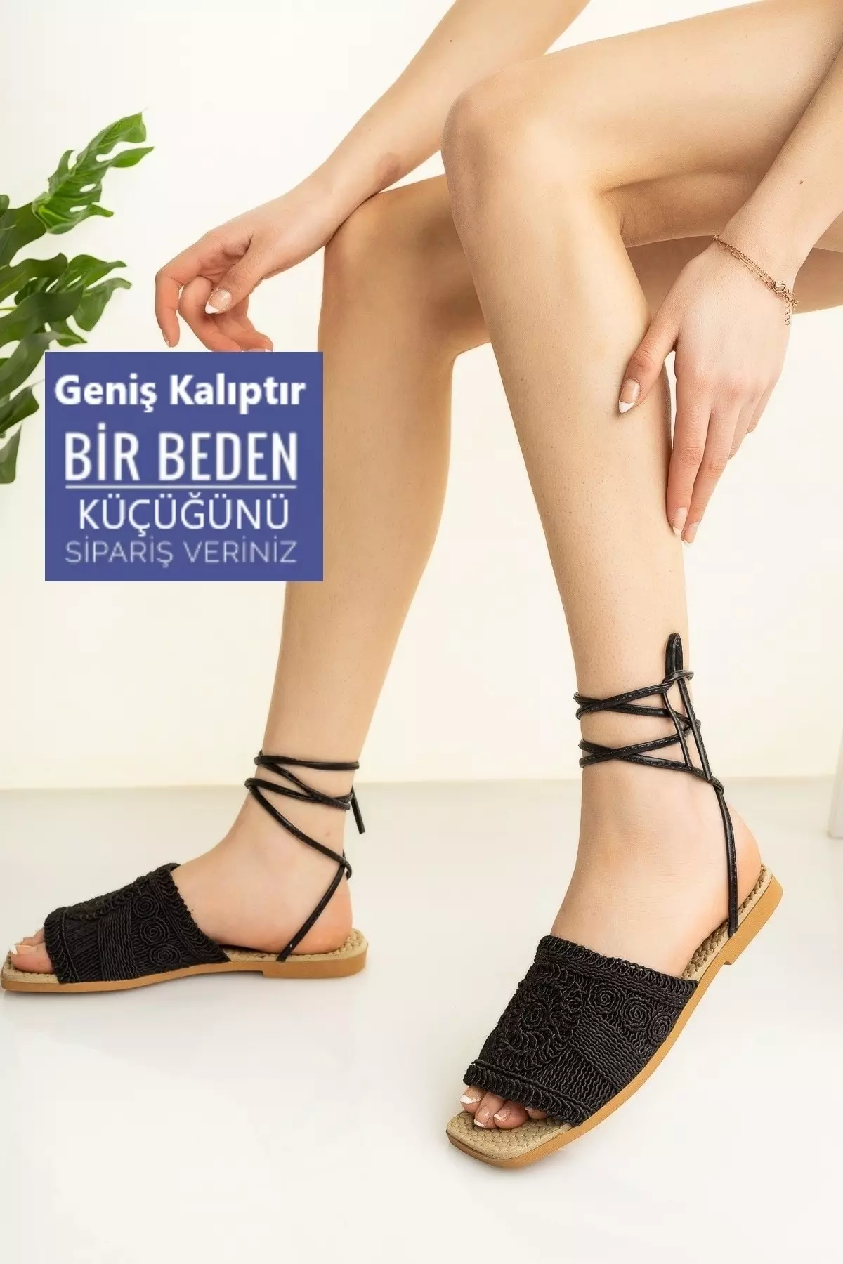 Women's Lace-Up Sandals Black New Season Lace Knitted Tied Comfortable Sandals