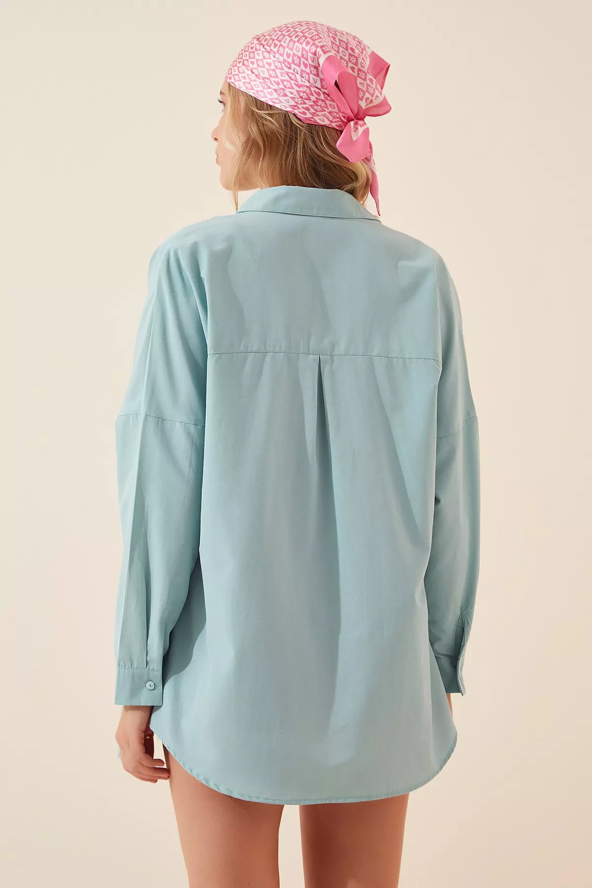 Women's Sea Green Oversized Long Basic Shirt DD00842