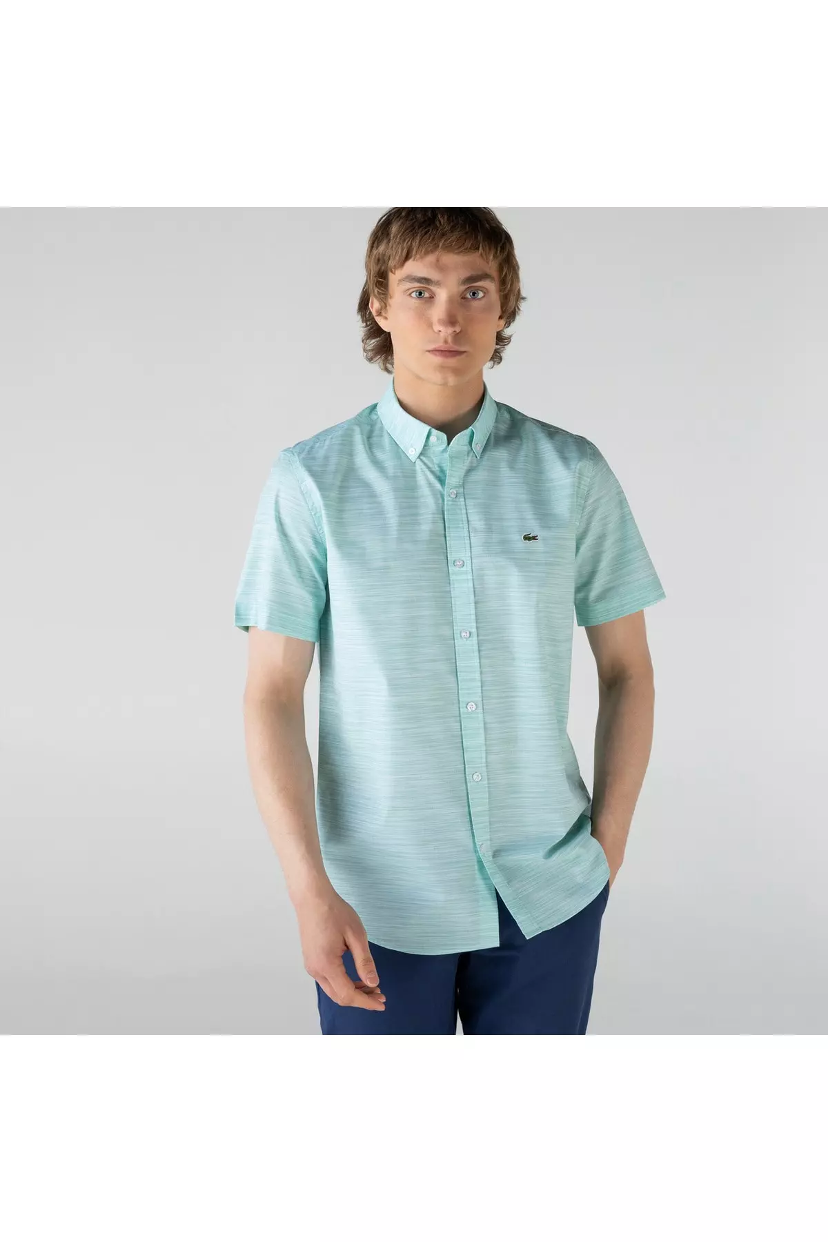 Men's Slim Fit Short Sleeve Patterned Light Green Shirt
