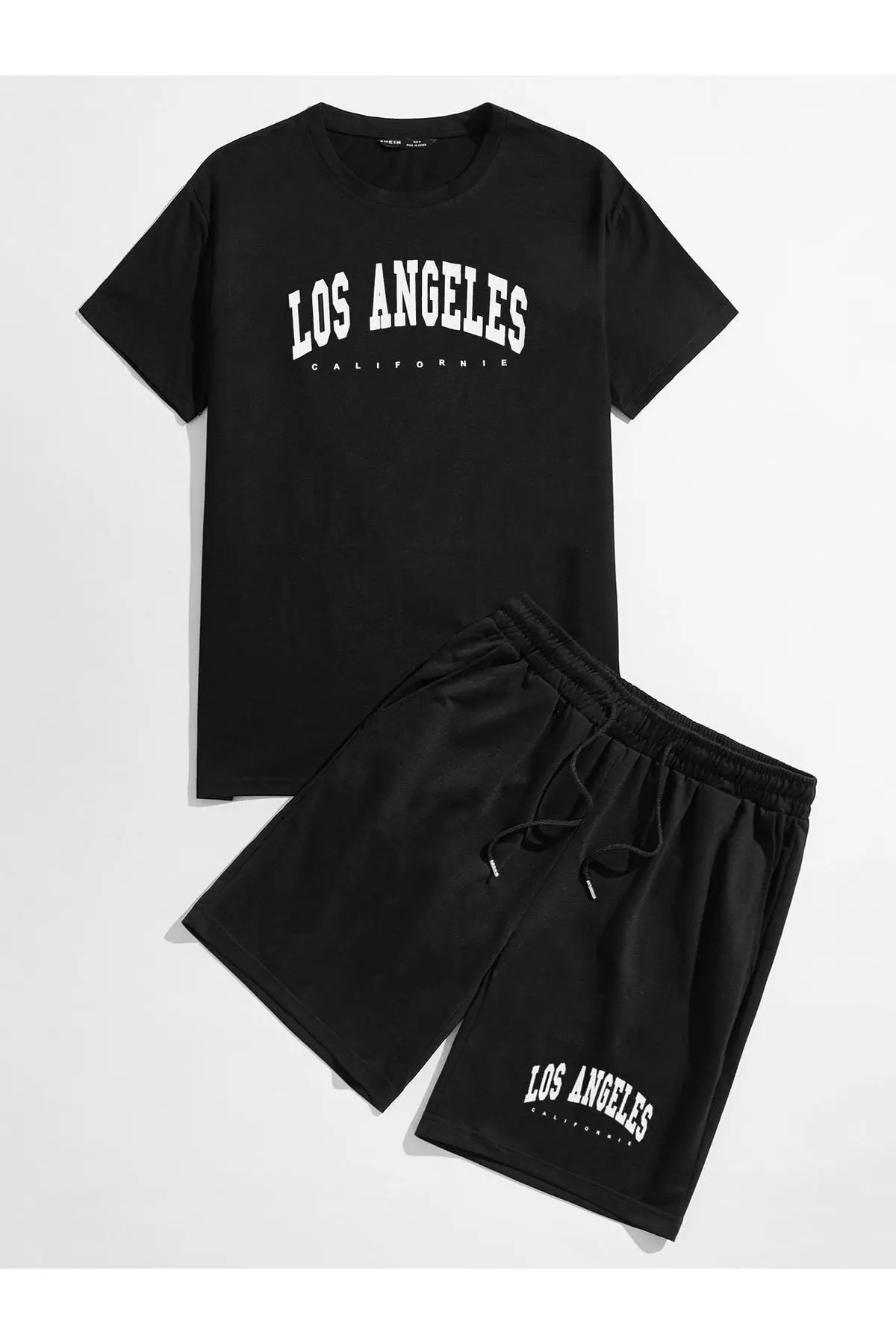 Blacksokak Men's Black Los Angeles Printed Shorts Set