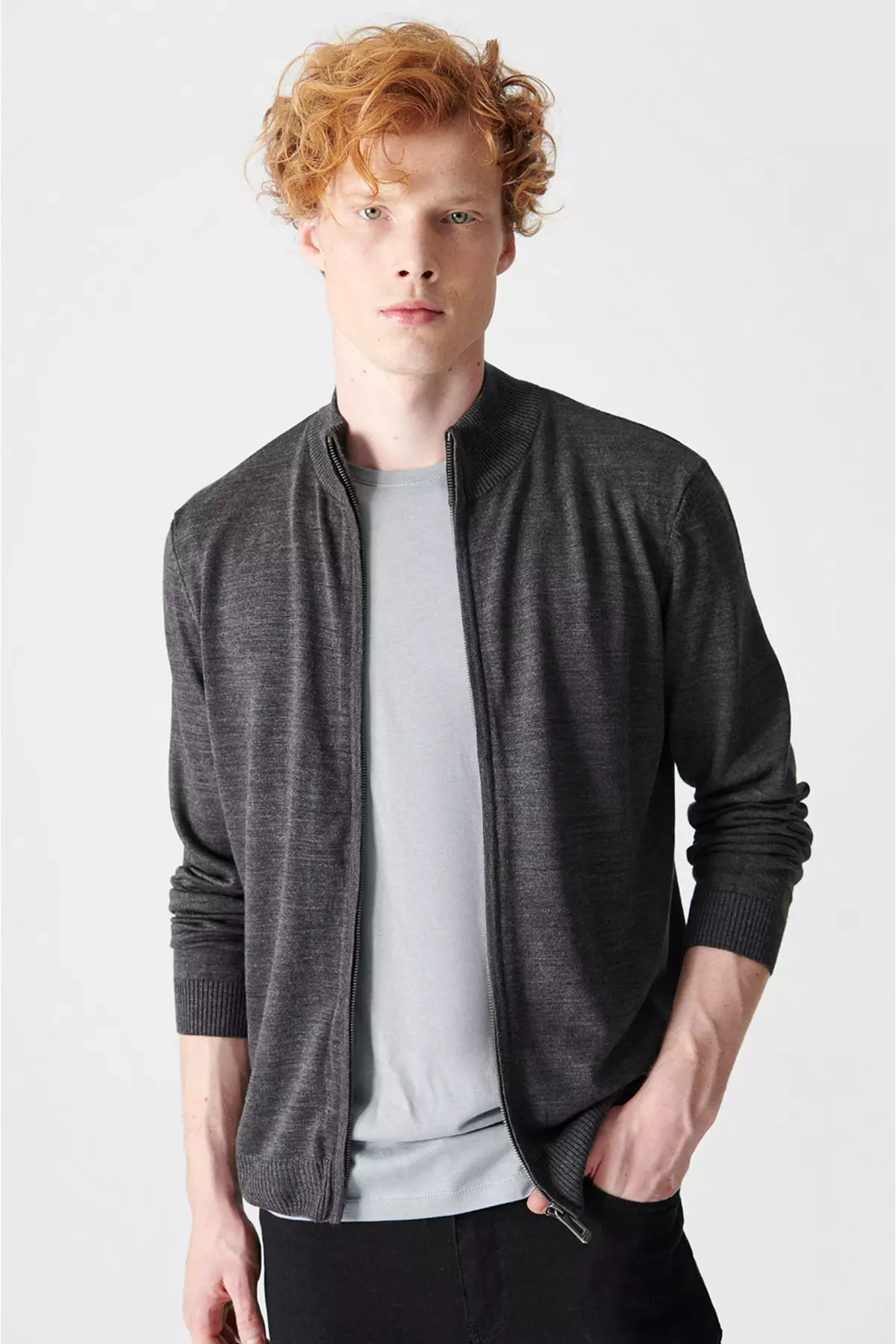 Men's Anthracite High Neck Zippered Cardigan E005004