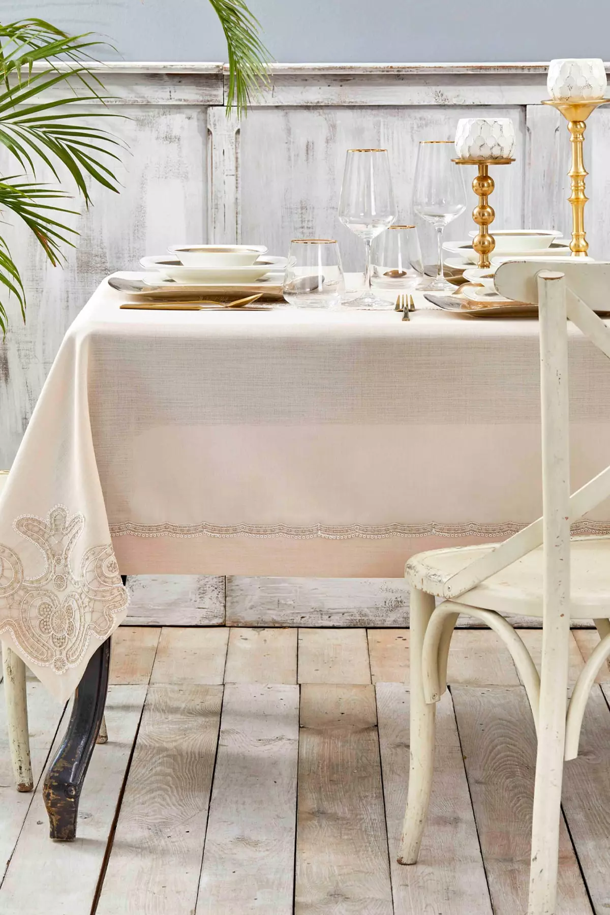 Ades Beige French Lace Tablecloth