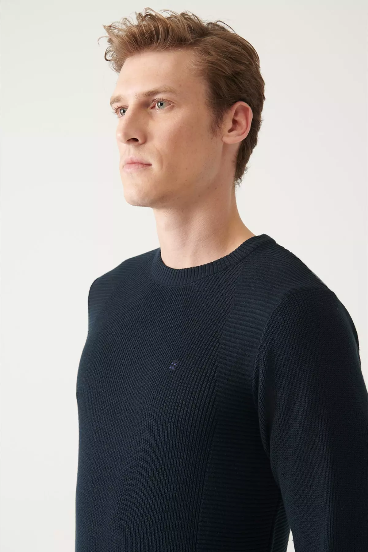 Navy Blue Bicycle Collar Jacquard Knit Sweater A22Y5178