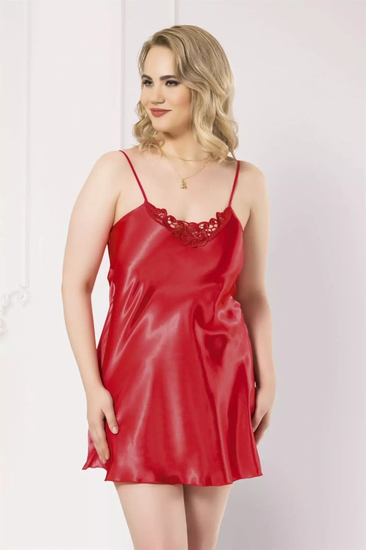 Plus Size Red Short Satin Nightgown