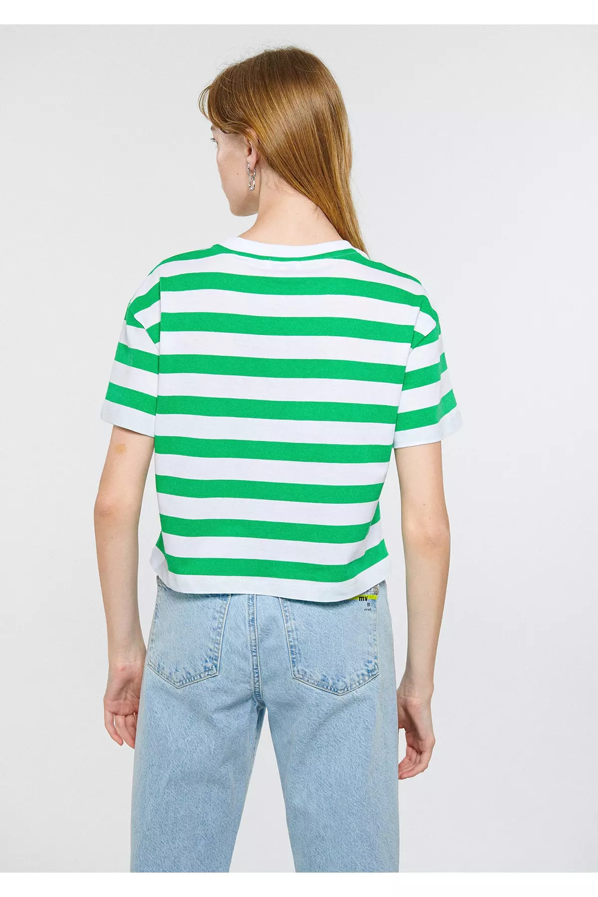 Green Striped Crop T-shirt Regular Fit / Normal Cut 1610199-84178