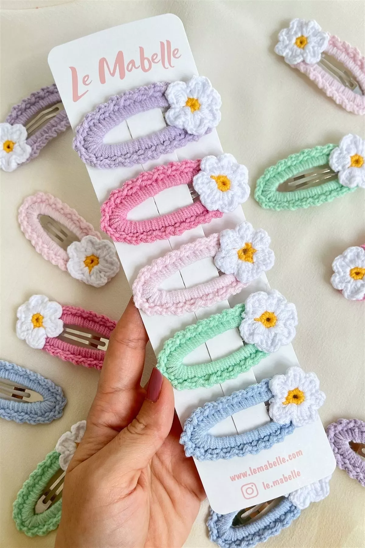 Soft Tones Knitted Flower 5-Piece Hair Clip Set
