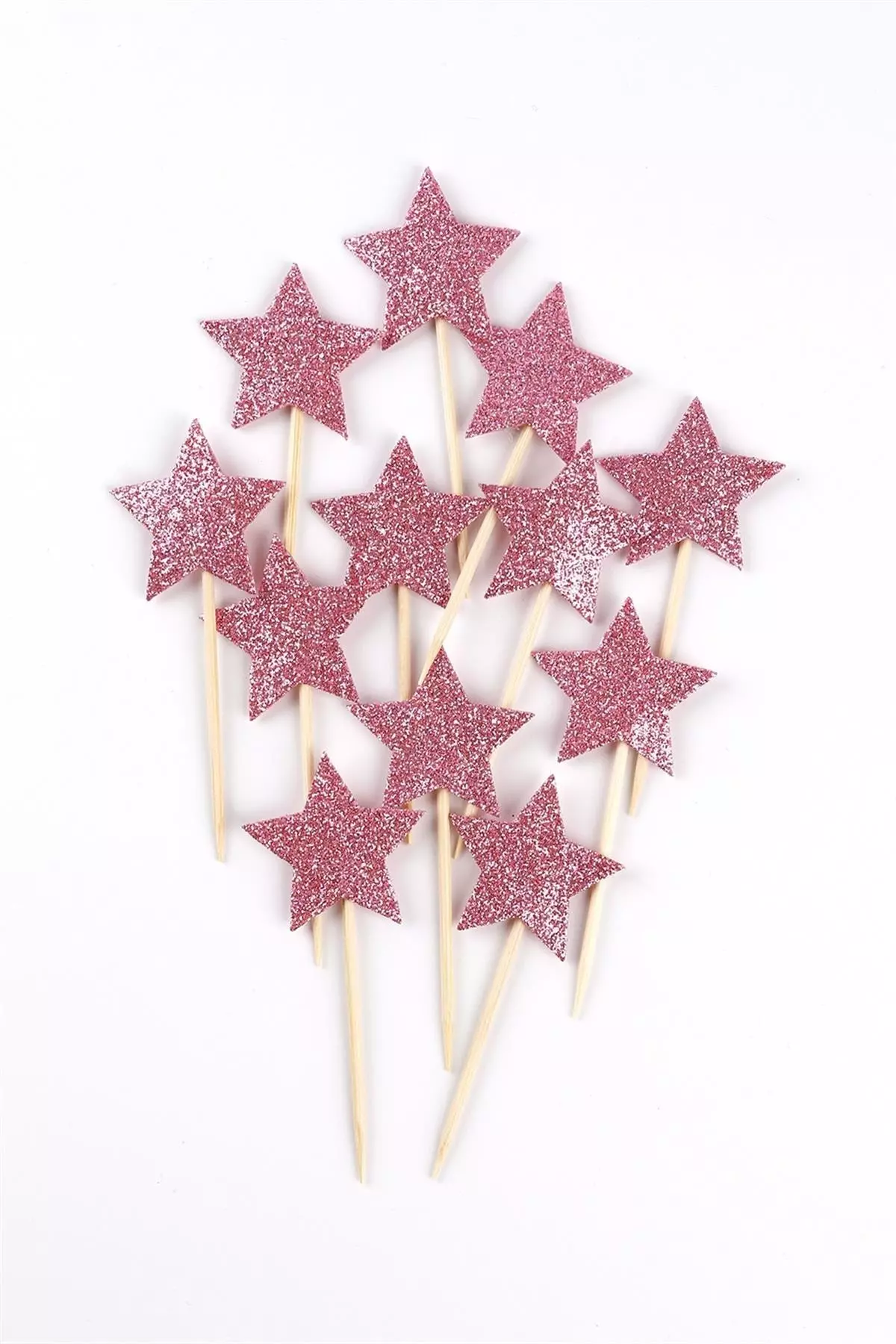 12-Piece Pink Star Toothpick Cake Decoration