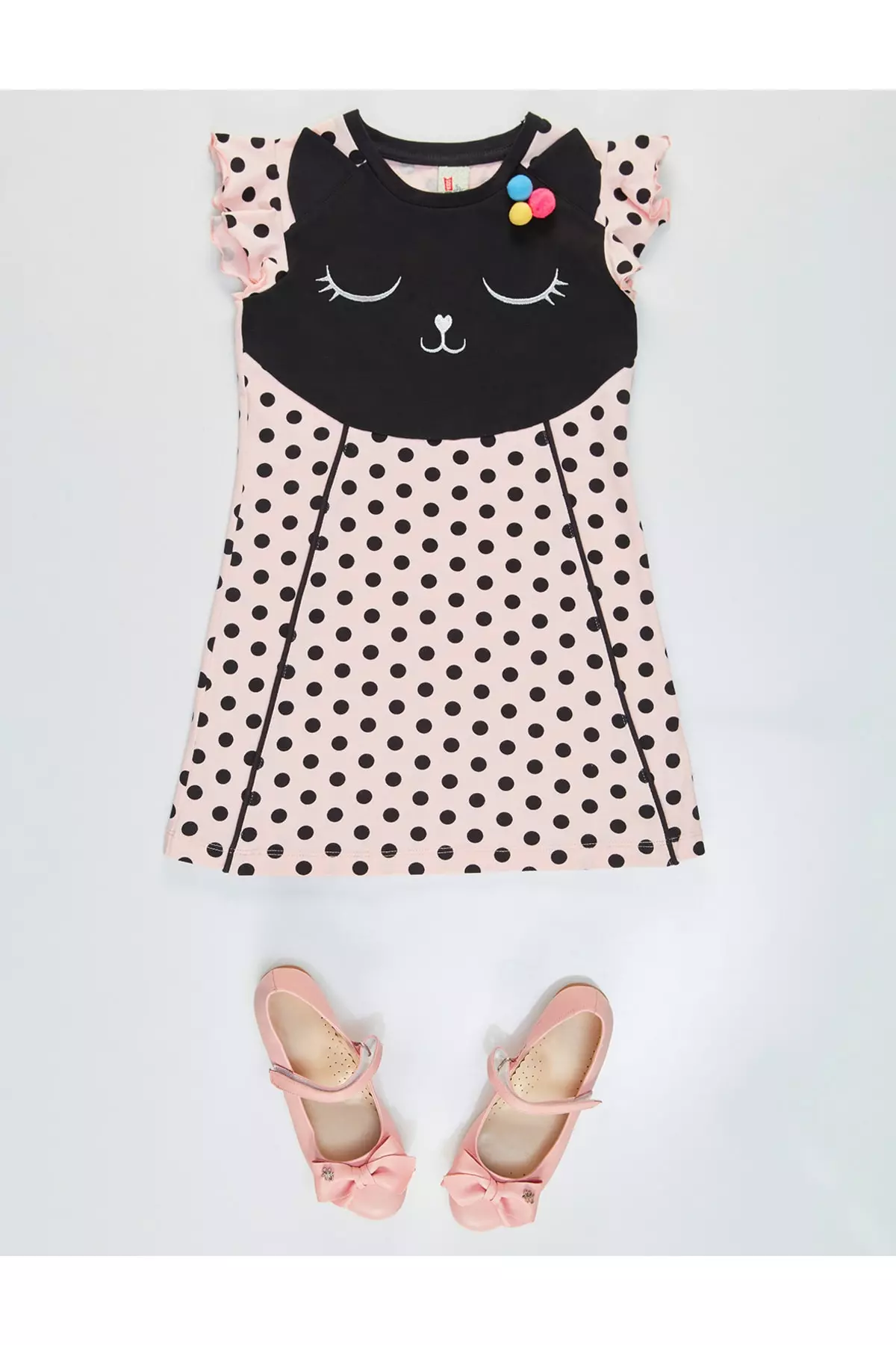Pom Pom Dotted Cat Girl Dress