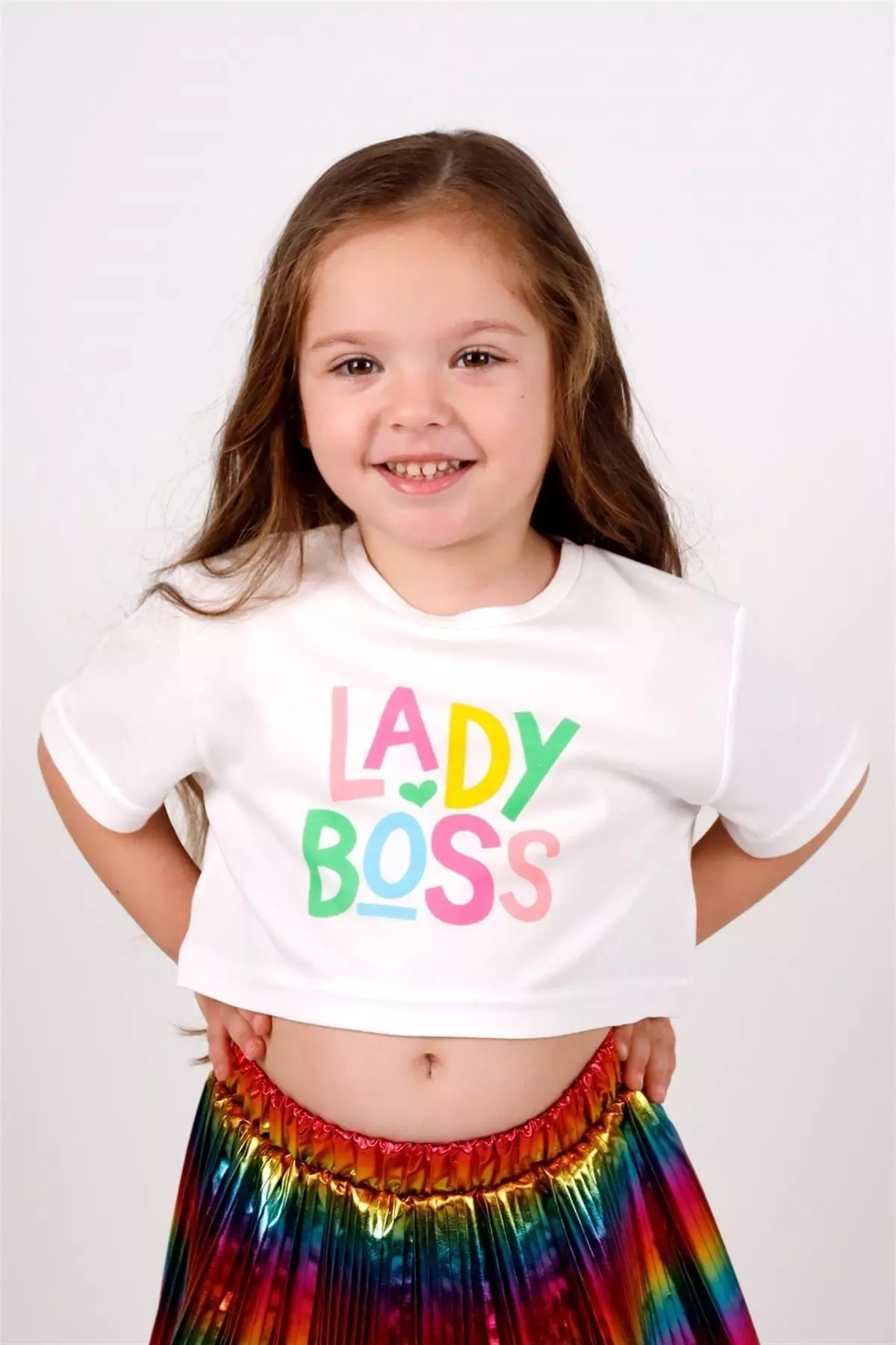 White Lady Boss Printed Girl Child Crop T-shirt - Becky