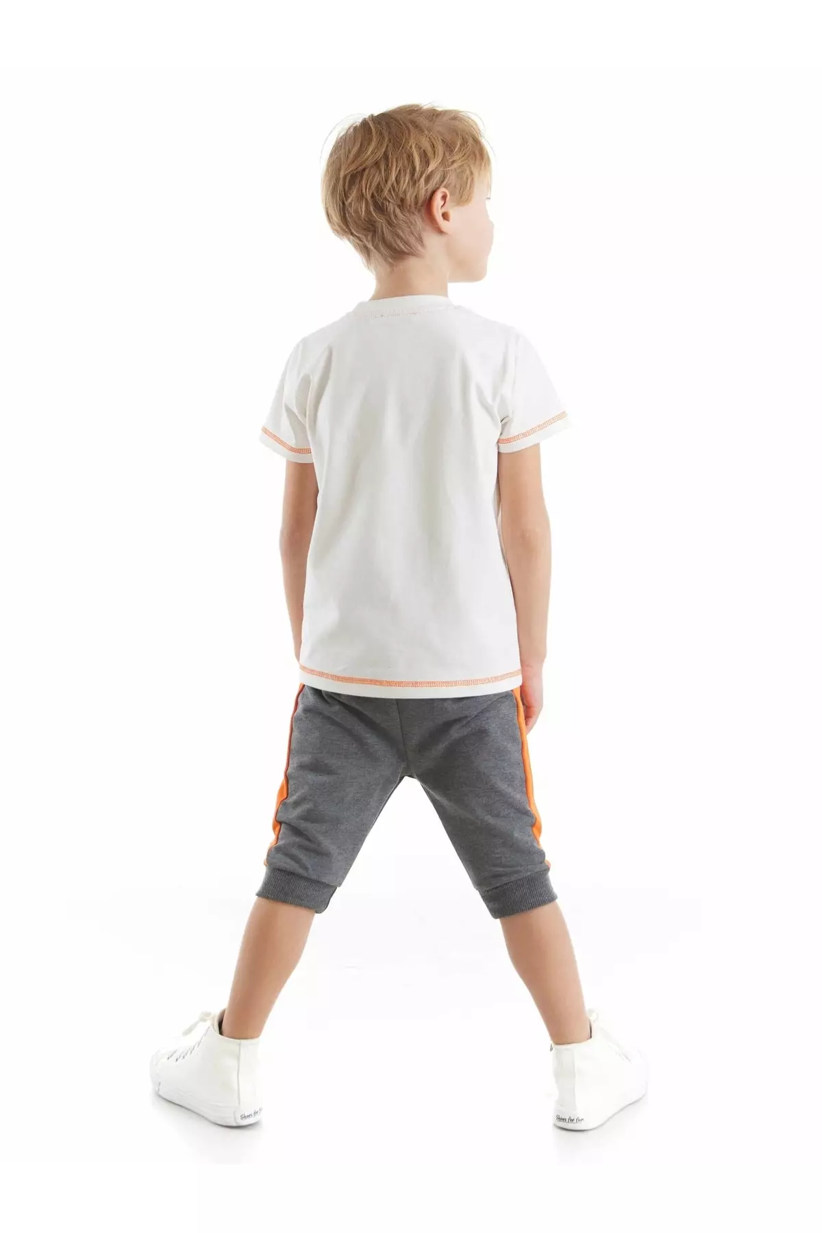 Dino At Work Boys White T-shirt Gray Capri Shorts Set