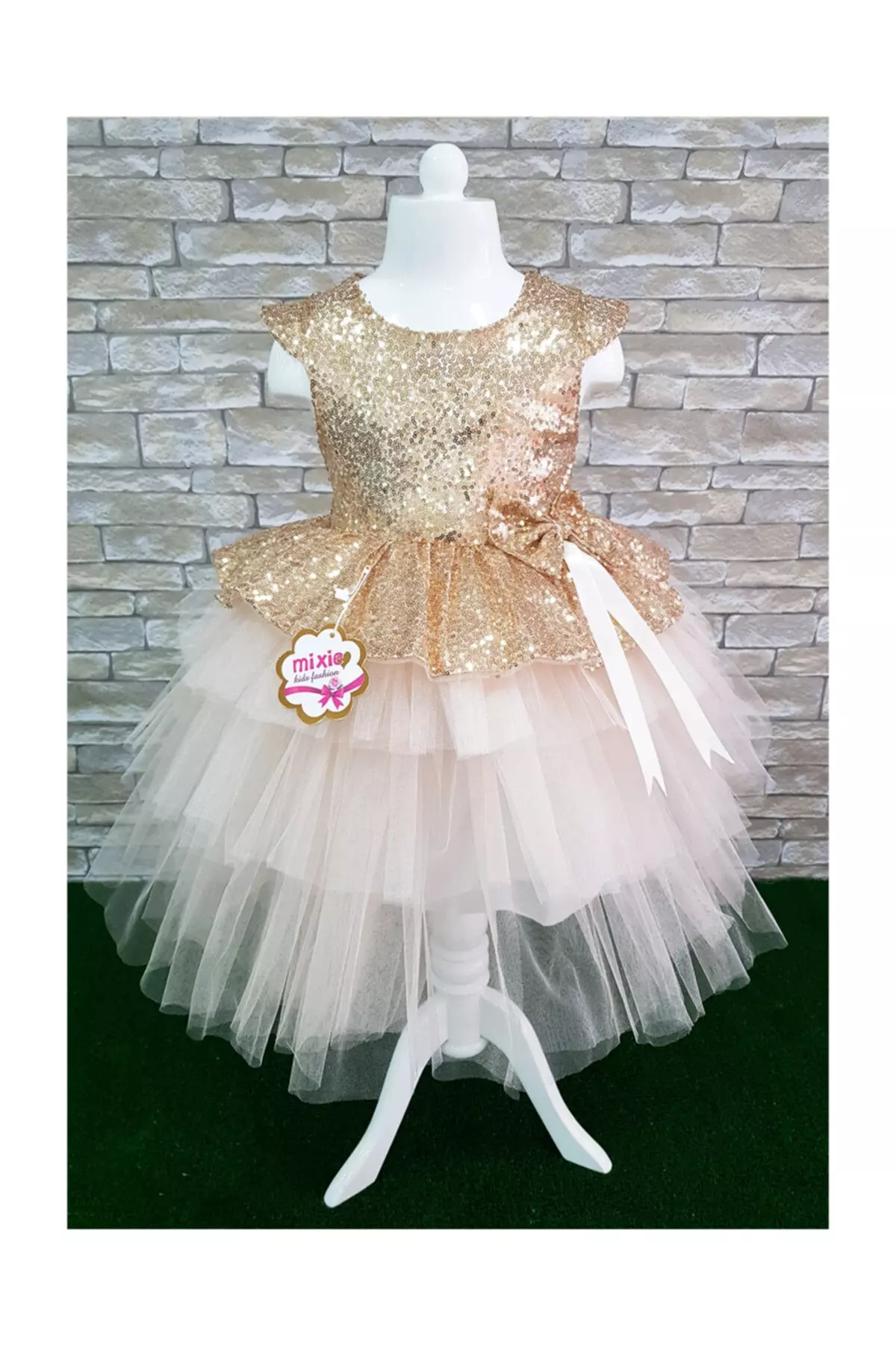 Girl Child Beige Tulle Evening Dress