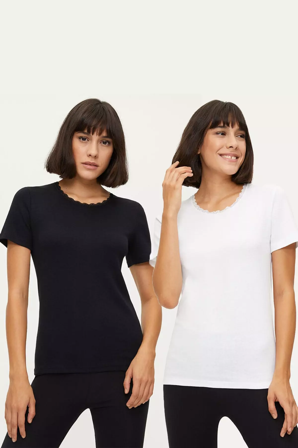 1032 %100 Cotton Lace 2-Piece Women's Camisole T-Shirt