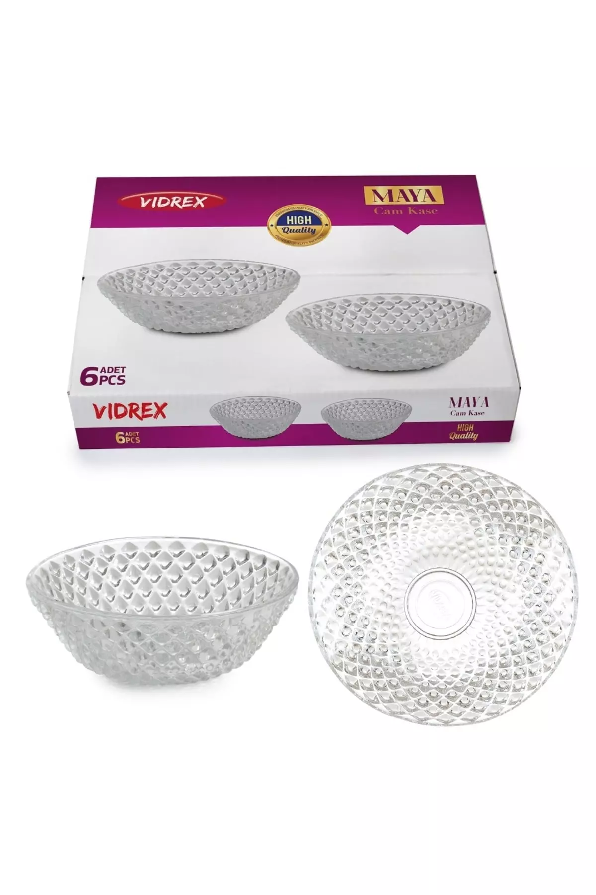 Vidrex Maya 6-piece Bowl, snack bowl, Turkish delight holder, serving dish