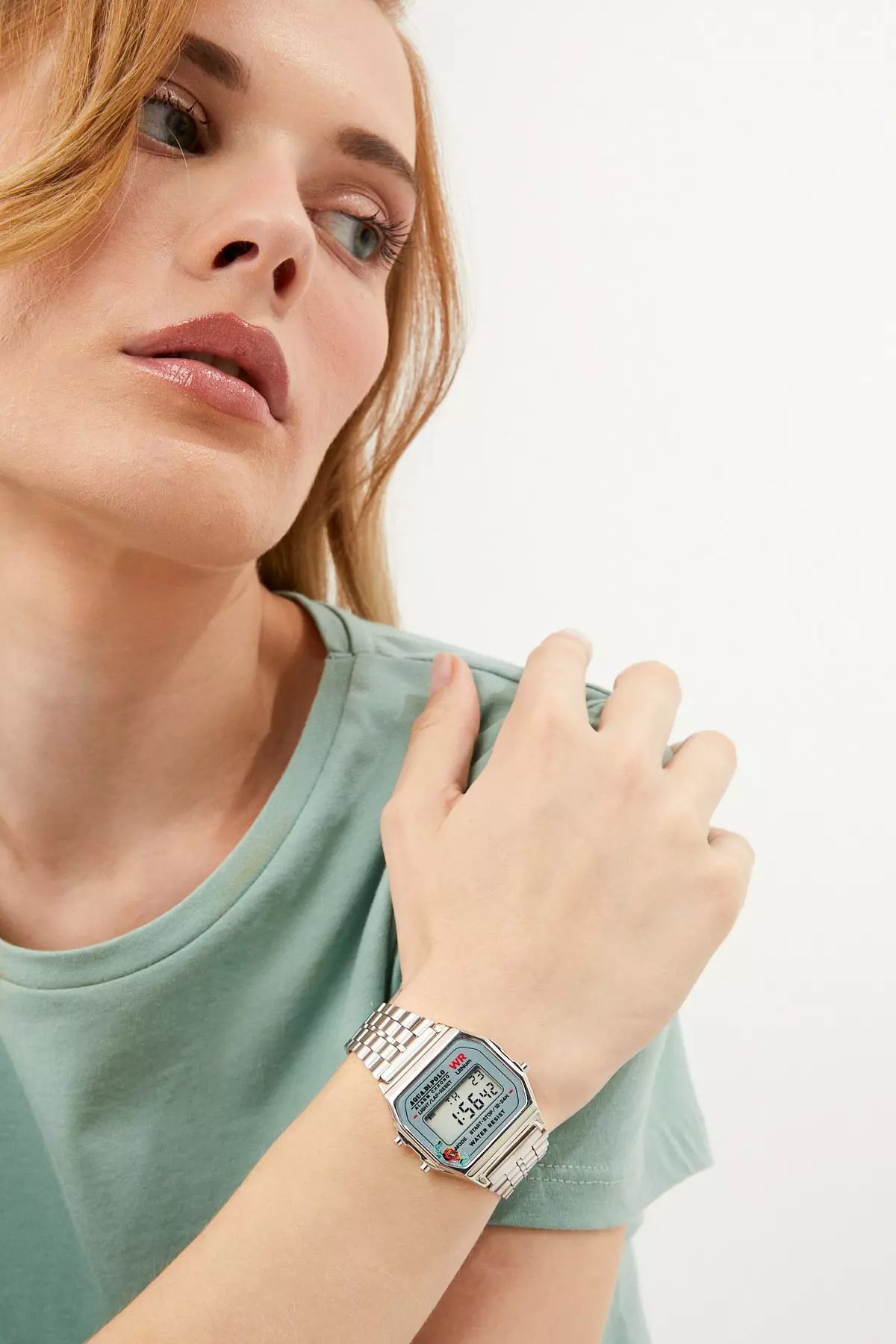 Unisex Silver Retro Mask Pattern Digital Watch Apwa064900