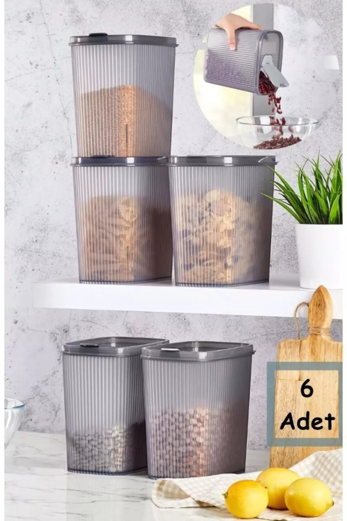 Practical Cover 2.5 Lt Food Storage Container for Groceries 6 Pieces