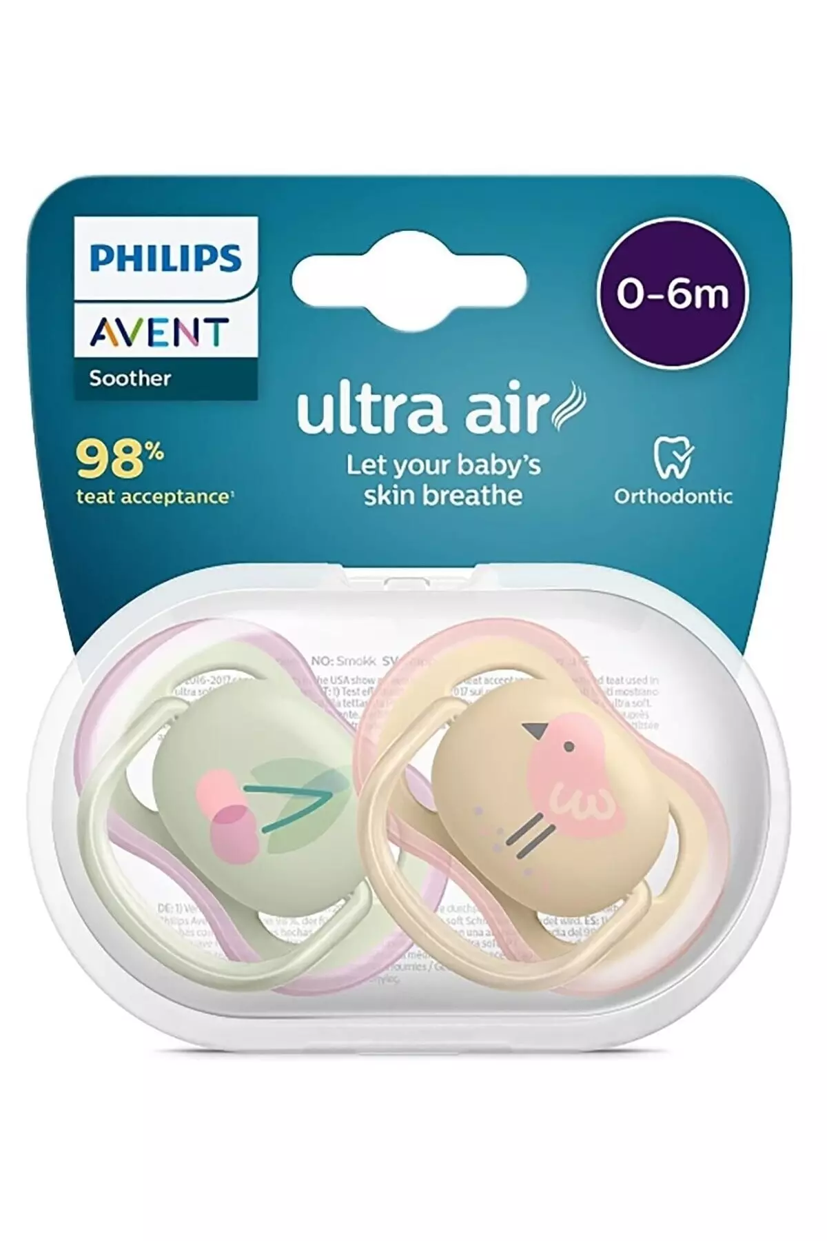 Philips Avent SCF085/13 Ultra Air Pacifier 0-6 Months 2-Pack Girl