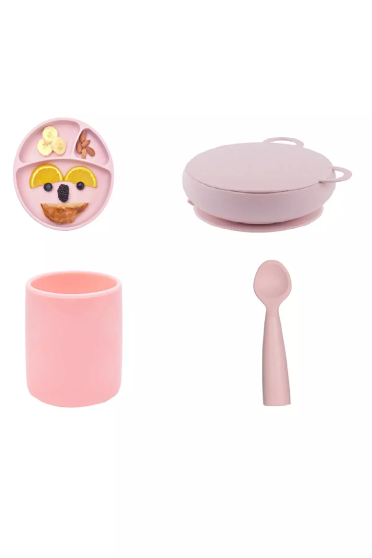 Plate Bowl Glass Spoon Pink Feeding Set