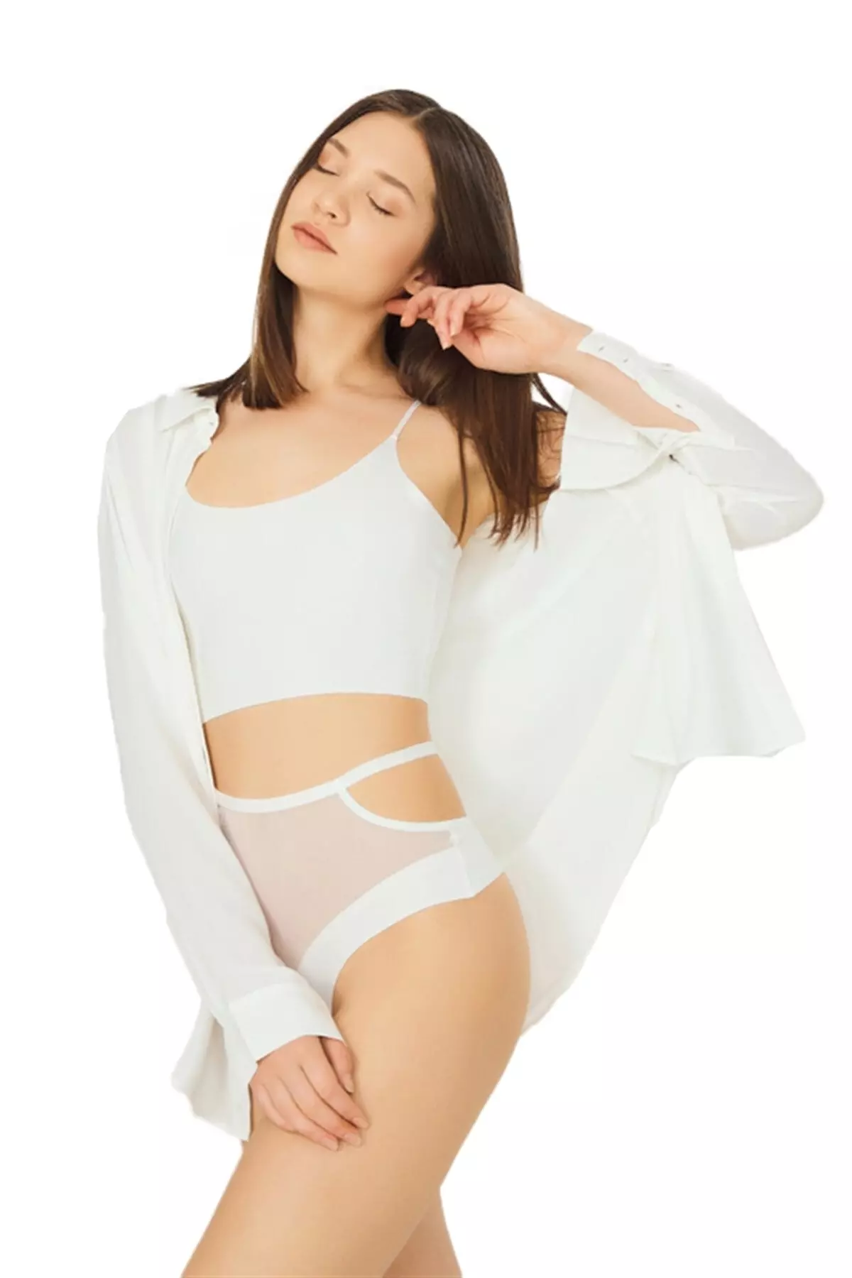 Women's Thong Panties with Cream Laser Cut Tulle Detail