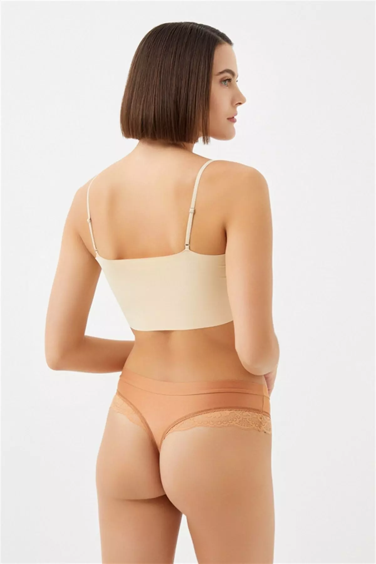 Bronze Lace Detailed Micro Satin Women's Thong Panties