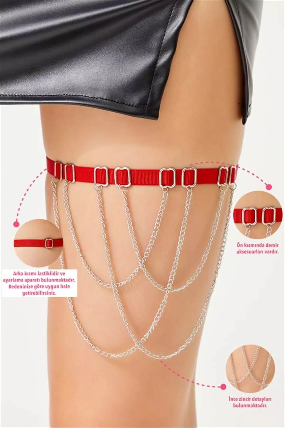 Red Chain Detailed Adjustable Women's Leg Accessory