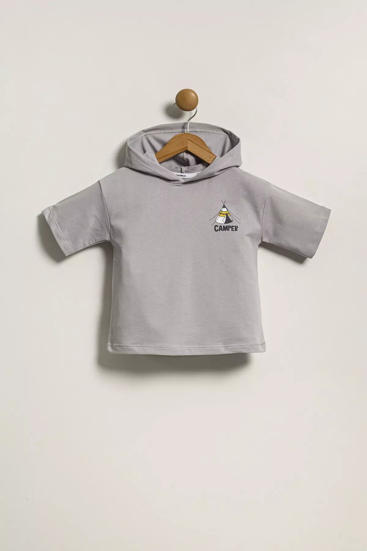 Boy's Camper Hooded T-shirt with Front and Back Print 2 Thread Short Sleeve