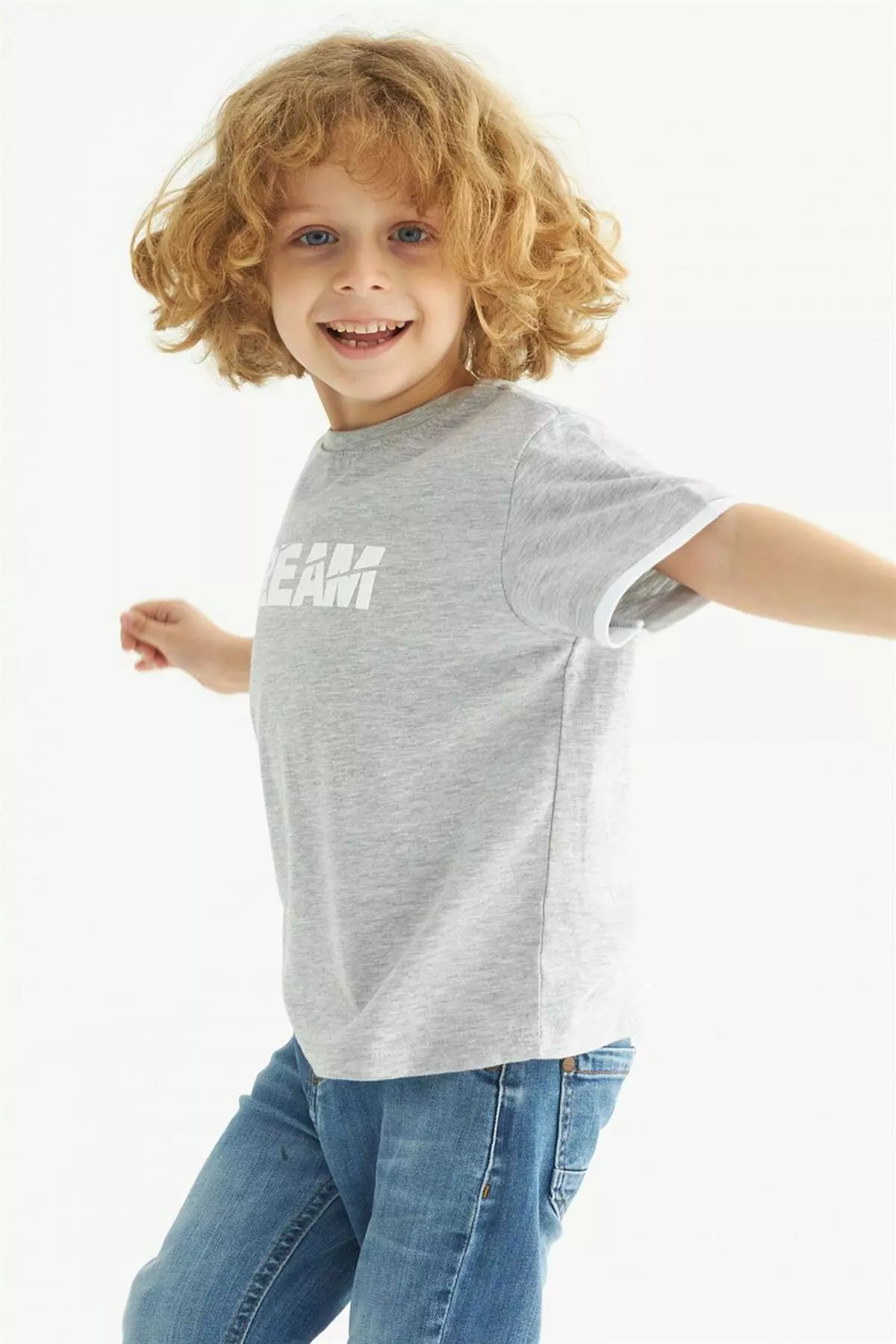 Boy's Gray Colored Dreams Printed Short Sleeve T-Shirt