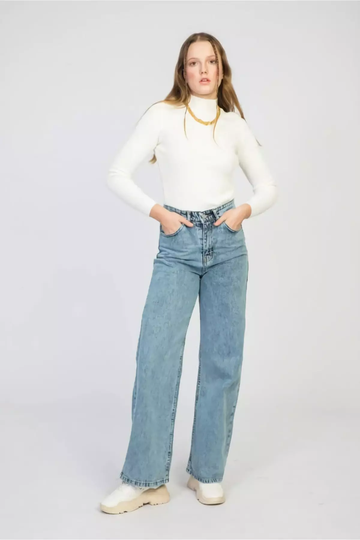 Blue Women's High Waist Palazzo Stretchy Jeans Elastic Denim Pants