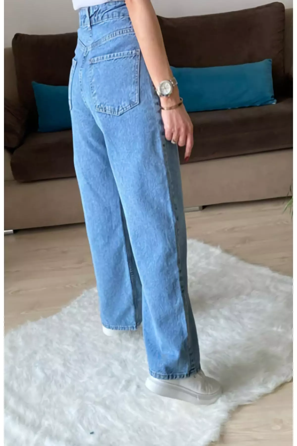 Women's High Waist Blue Jeans with Lycra Elastic Denim Trousers