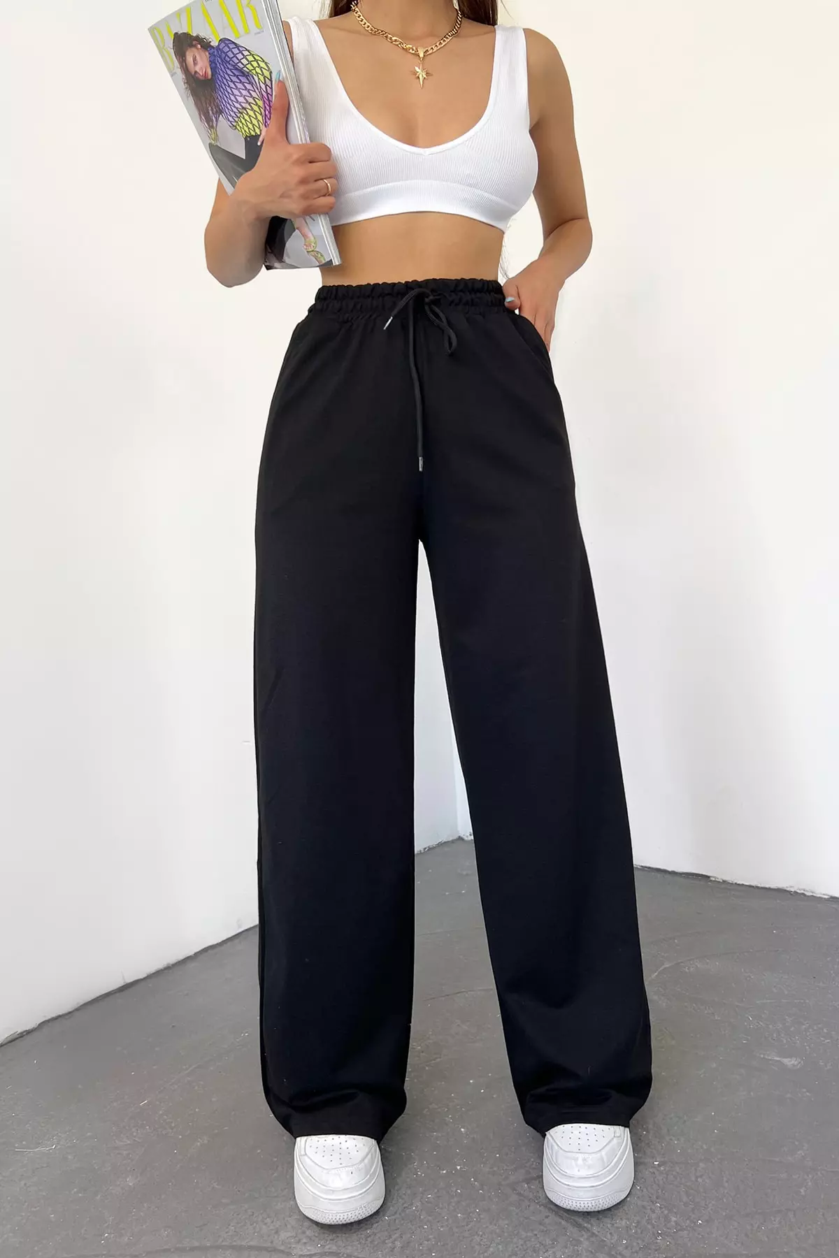 Women's Black High Waist Wide Leg Sweatpants