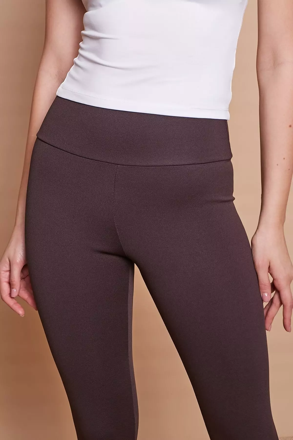 High Waist Thick Belted Leggings - brown