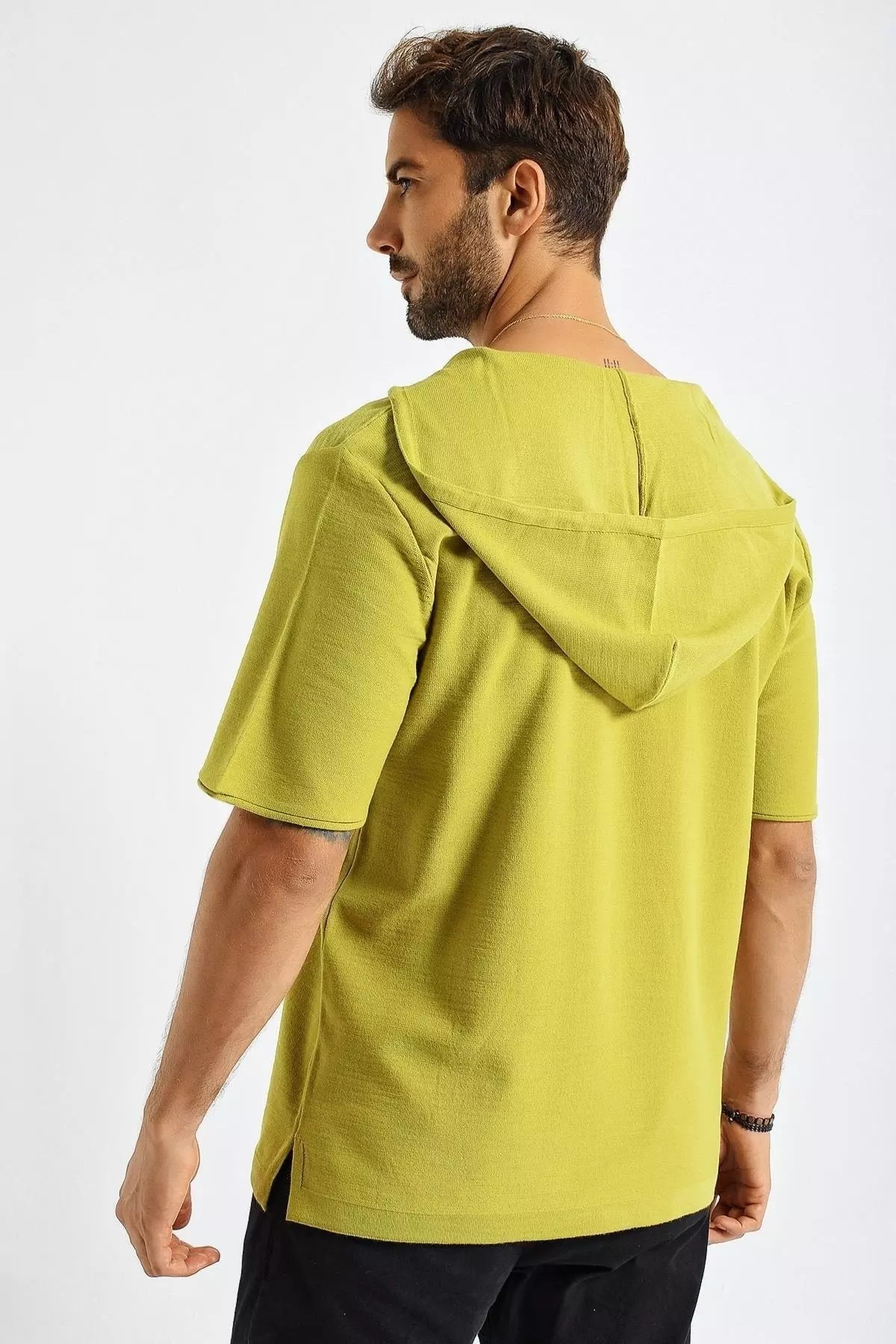 Men's Hooded Short Sleeve Oversized Knit Sweater 21w302
