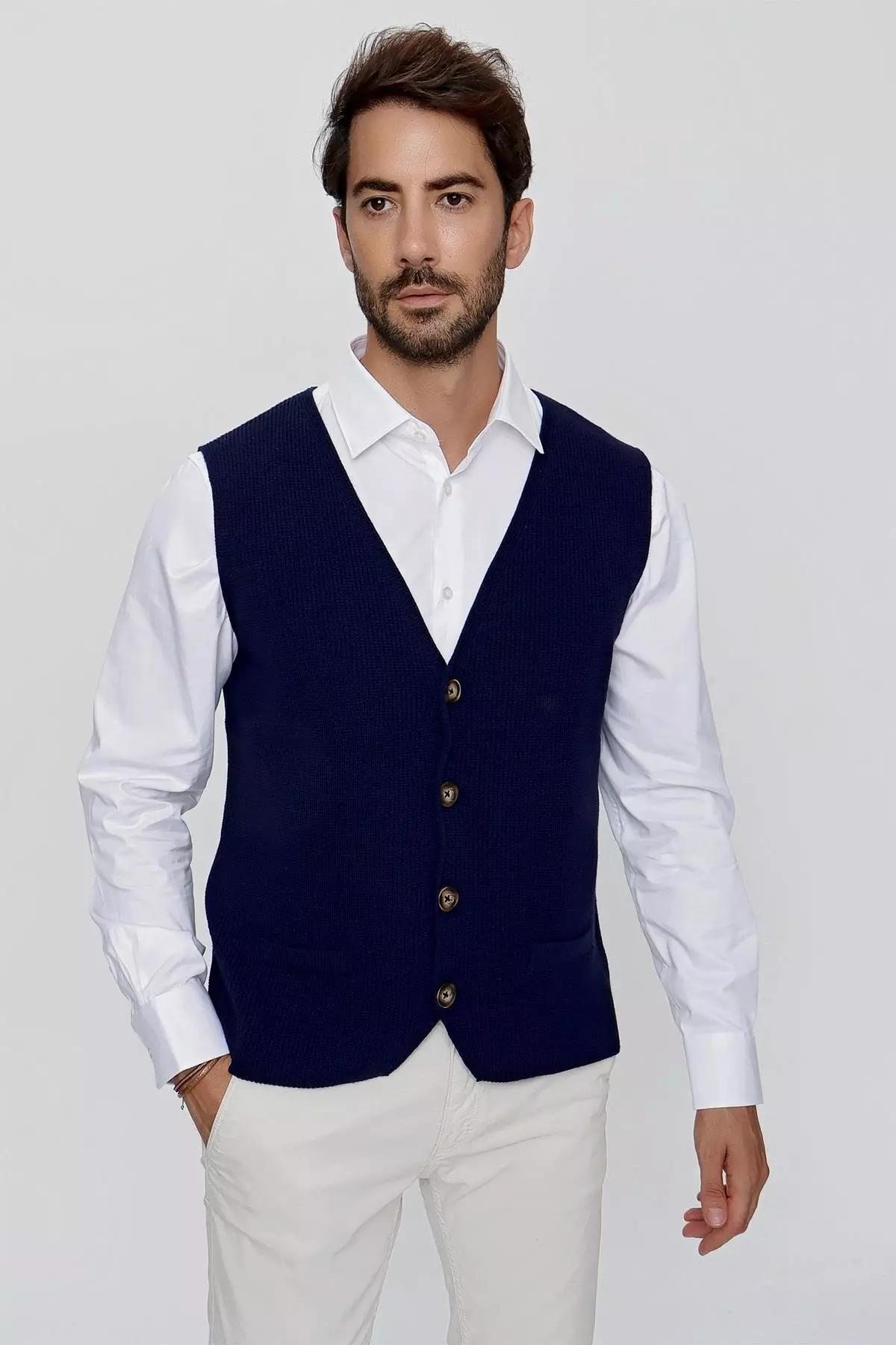 Men's Milk Pocket Regular Fit Knitted Vest Navy 23w218