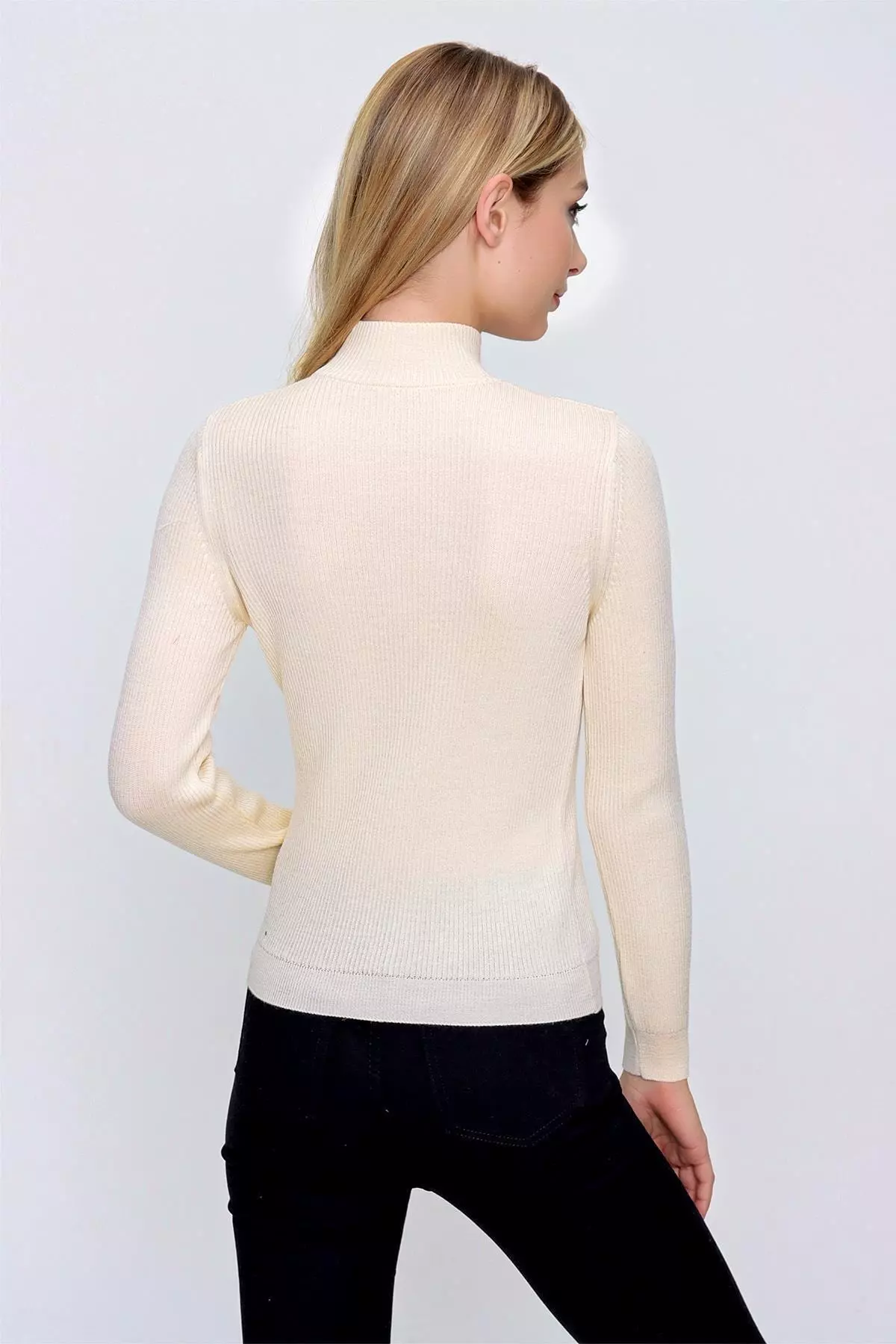 Women's Half Fisherman Collar Ribbed Knit Sweater Cream 22wk259