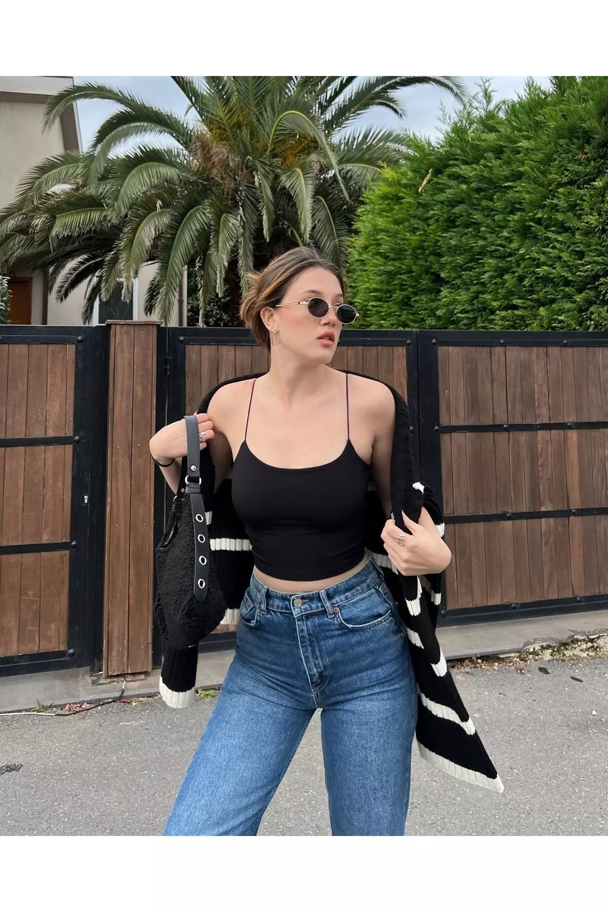 Women's Black Strappy Crop Top