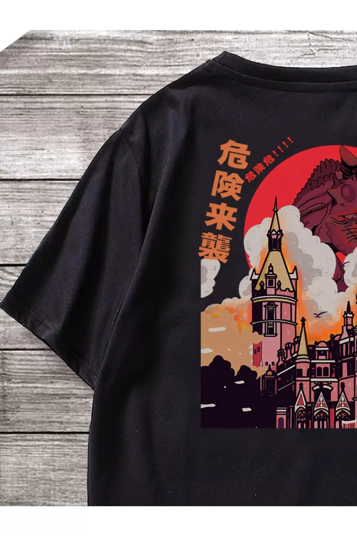 UNISEX BLACK PRINTED OVERSIZE CUT SHORT SLEEVE T-SHIRT