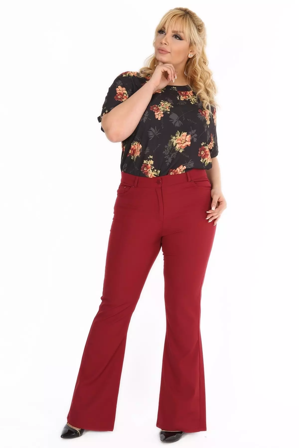 Plus Size Women's Flannel Burgundy Pants