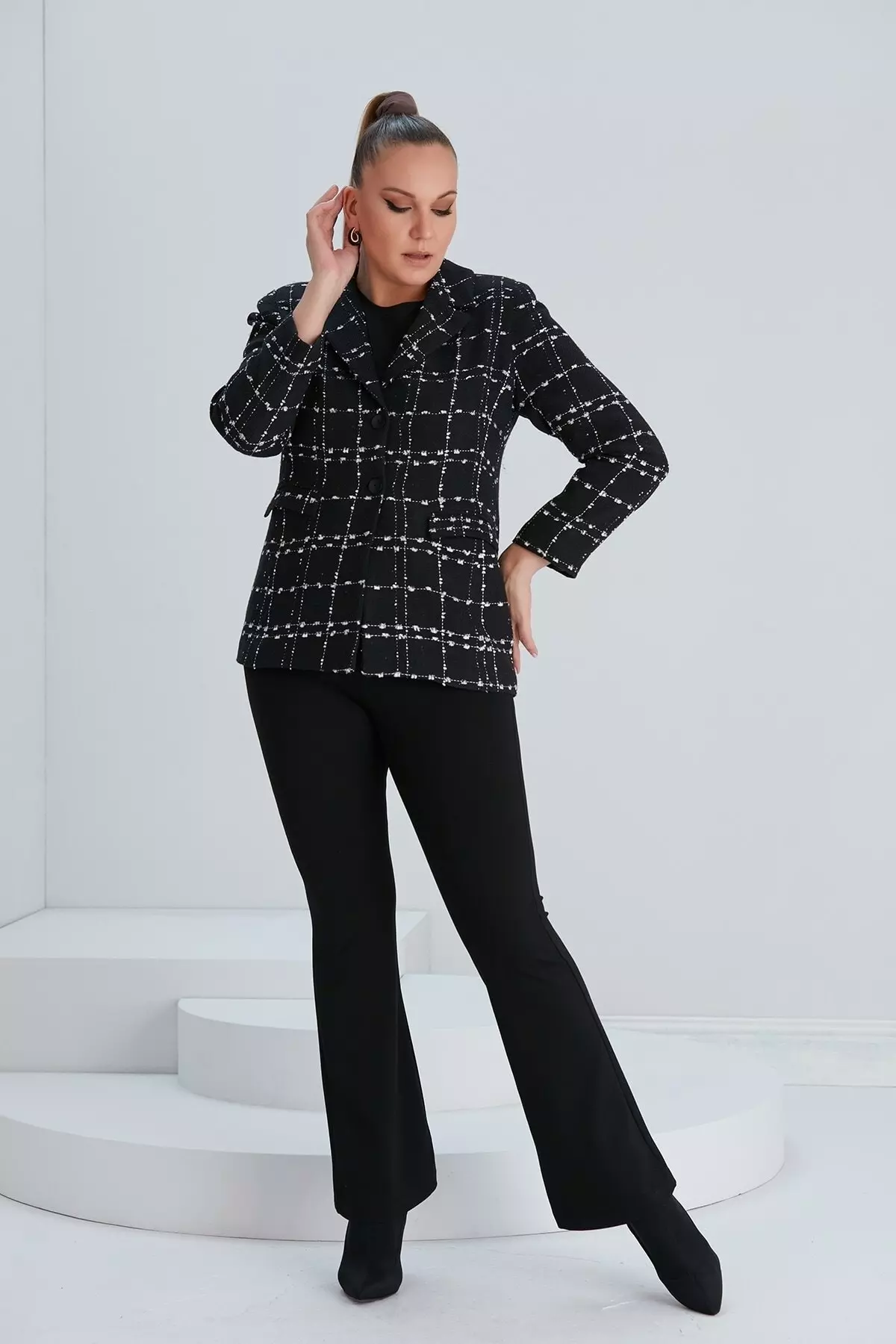 Checked Plus Size Black Jacket