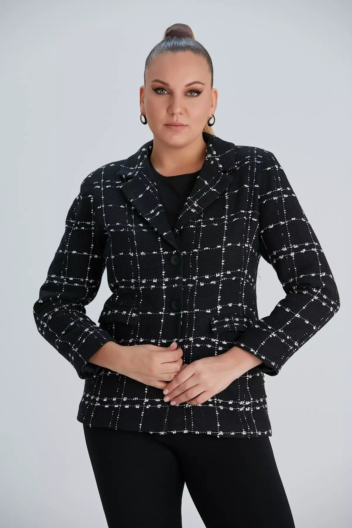 Checked Plus Size Black Jacket
