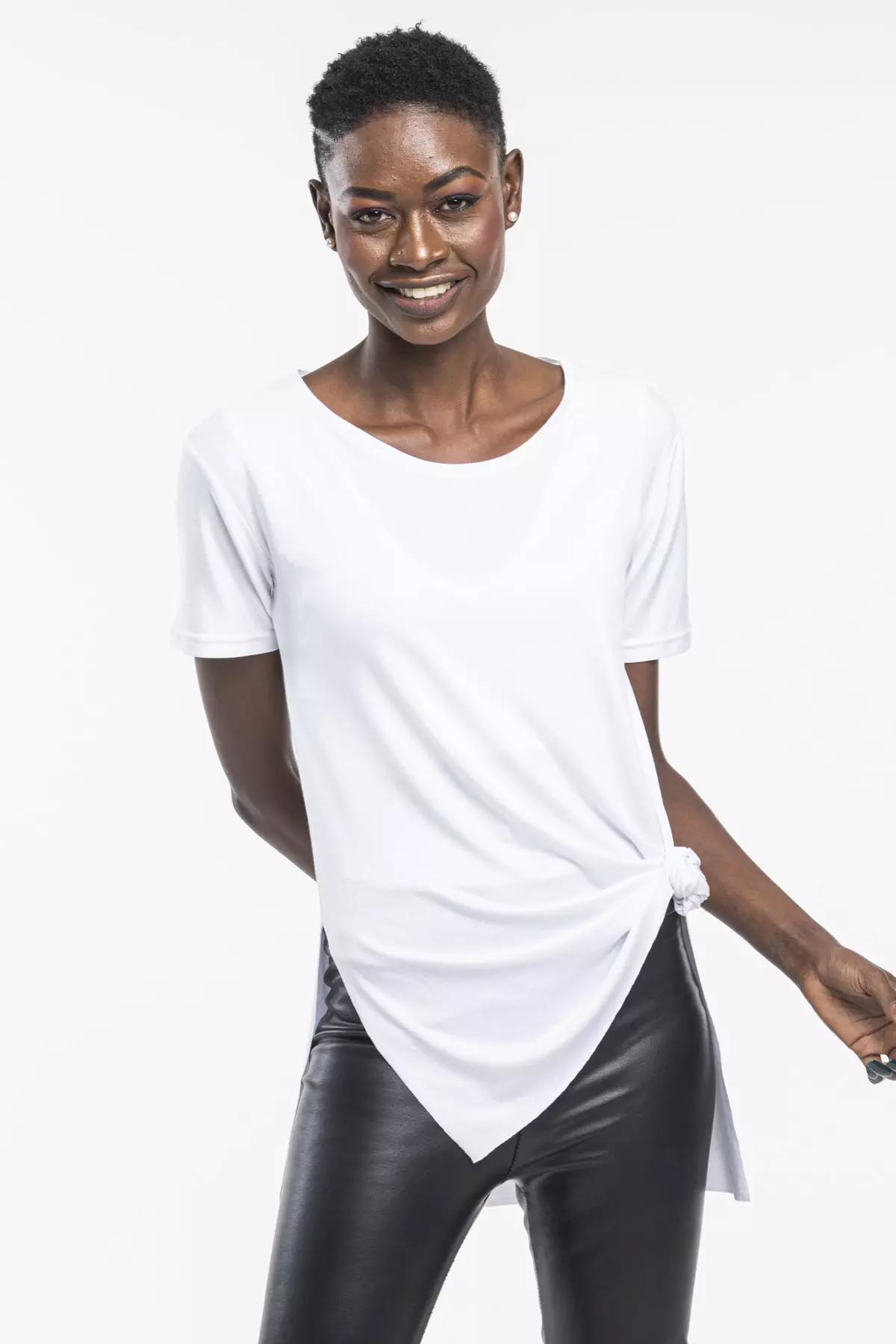 Women's White Viscose Fabric Bicycle Neck T-Shirt