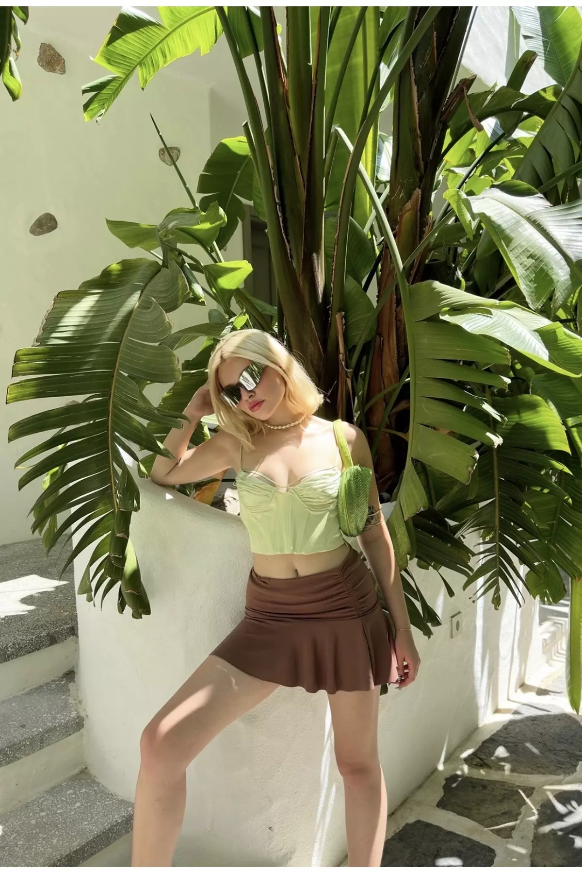 Brown Sides Ruffled Mini Skirt