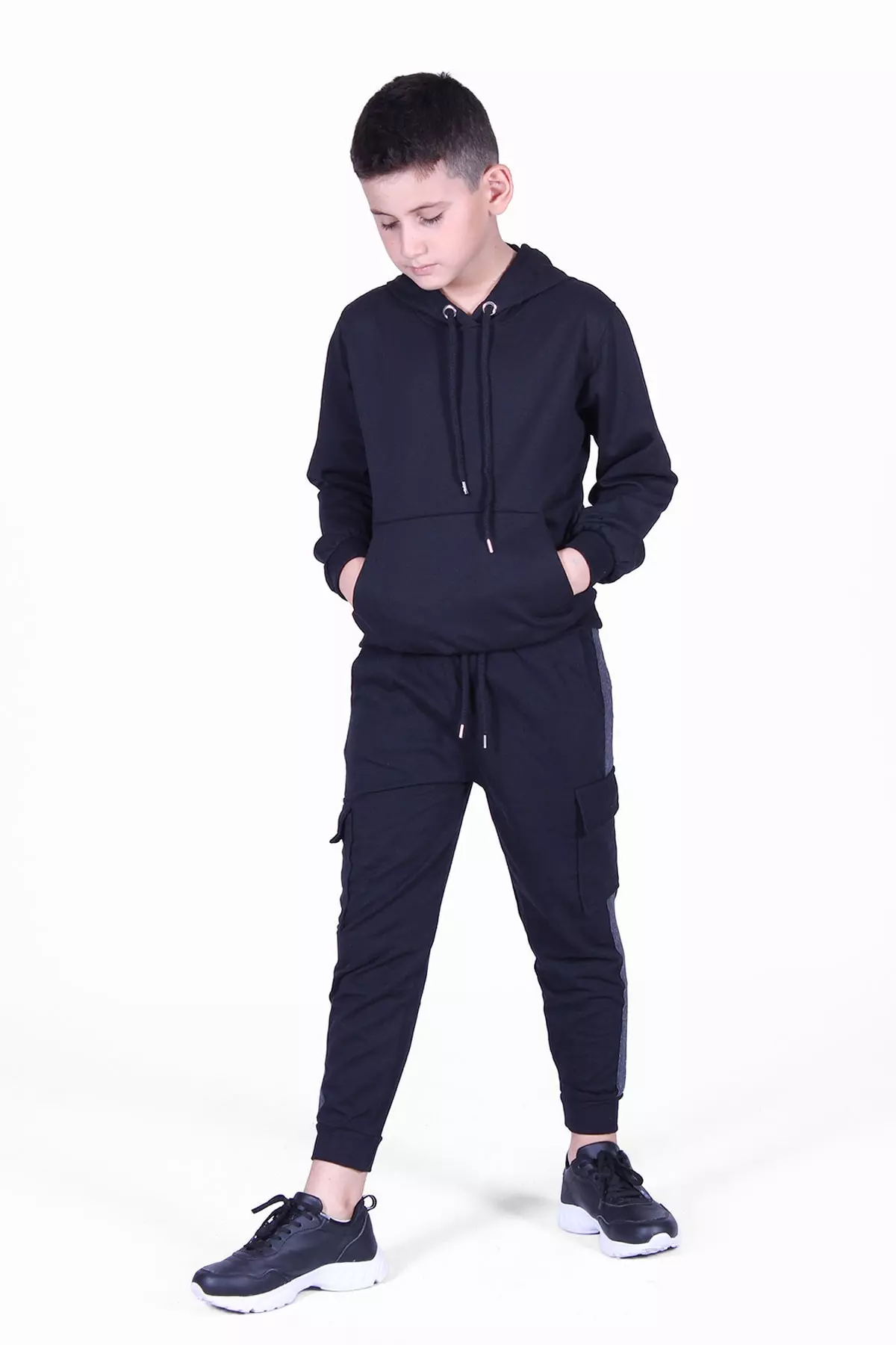 Men's Kangaroo Pocket Hooded Cargo Jogger Set