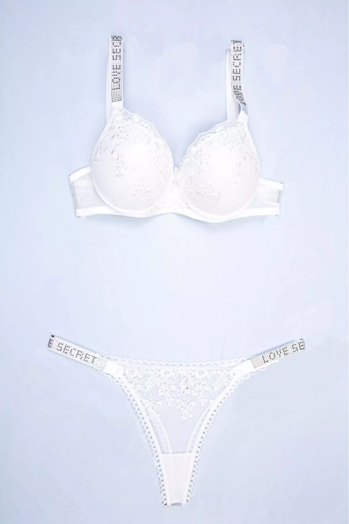 White Lace Embellished Corseted Supportive Lingerie Set