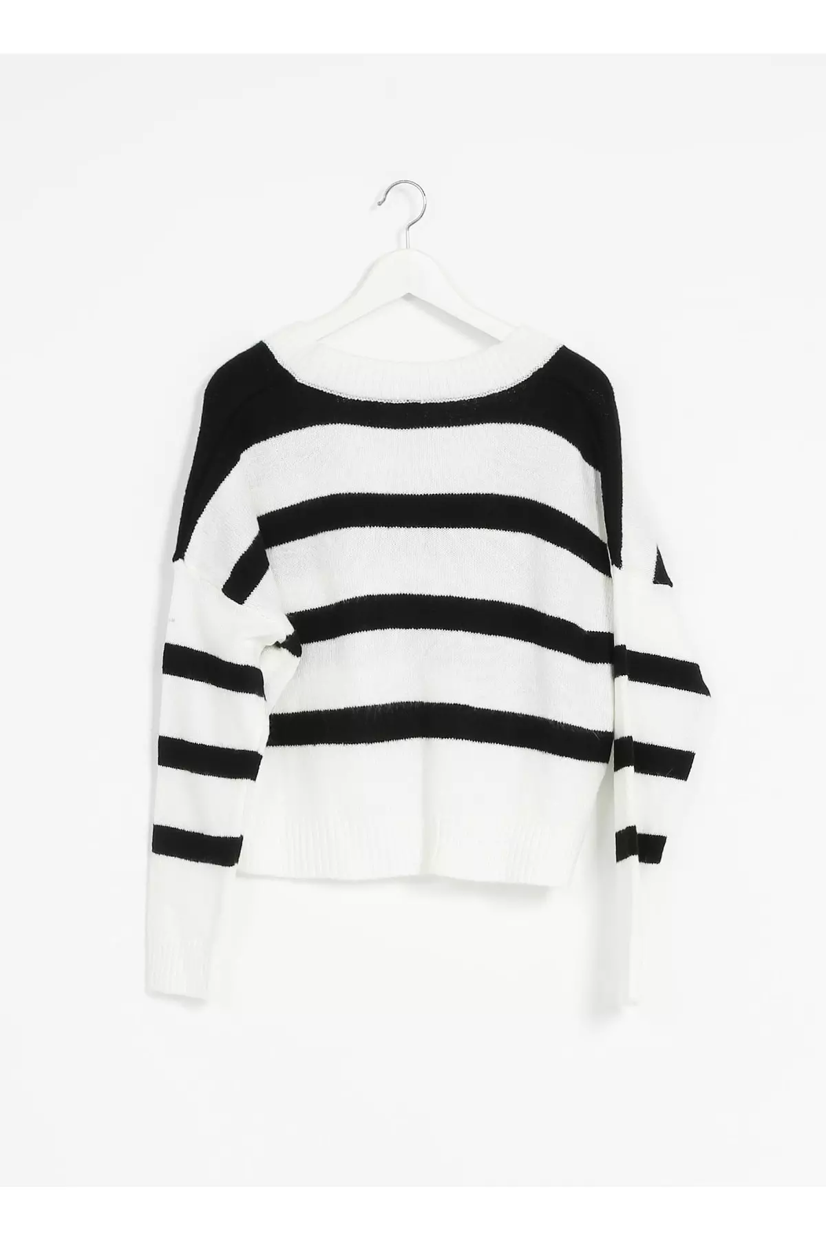Lemon V-Neck Striped Ecru Women's Sweater Marisol