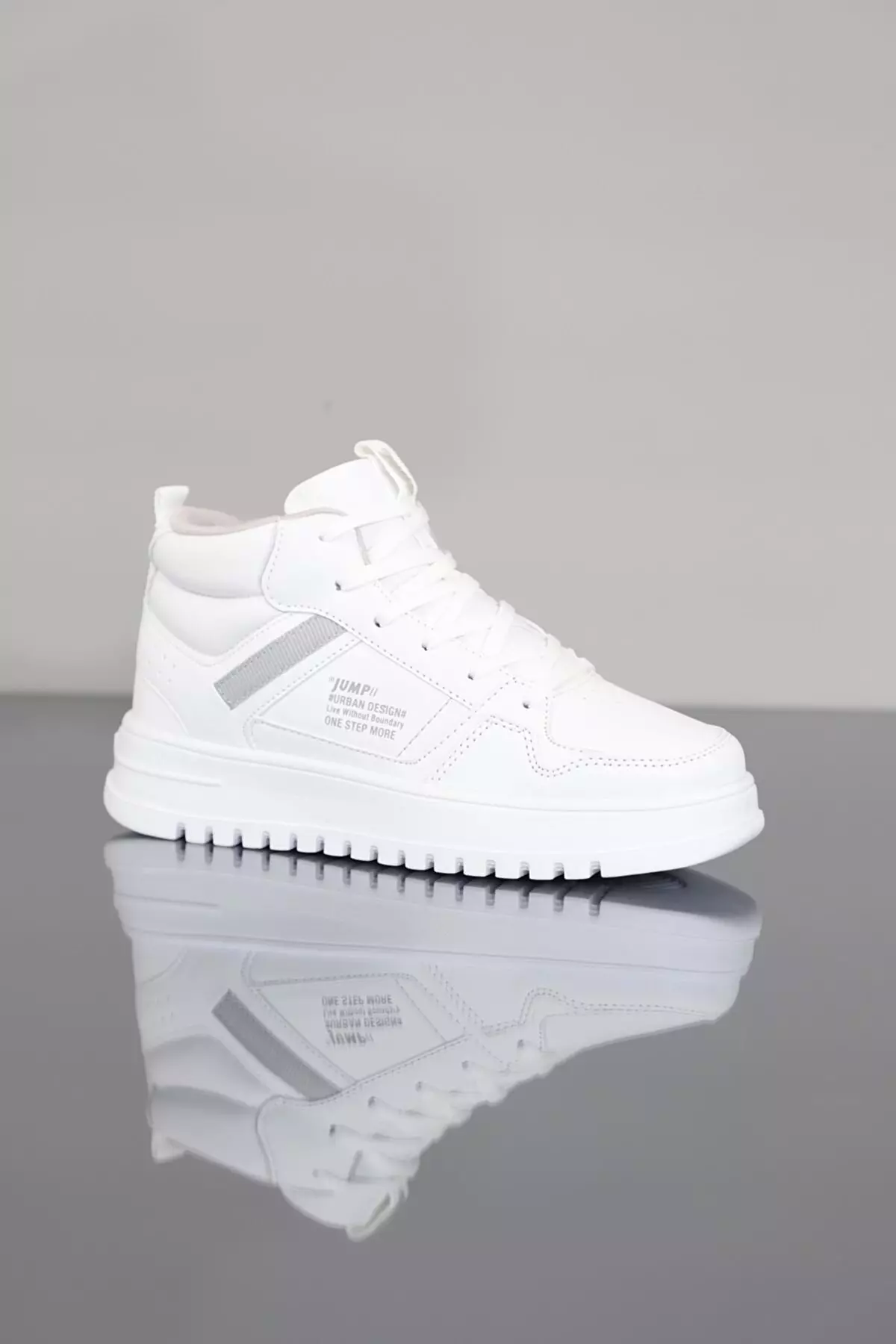 White - 27428 Unisex High Top Lace-up Sporty Ankle Sneaker Shoes